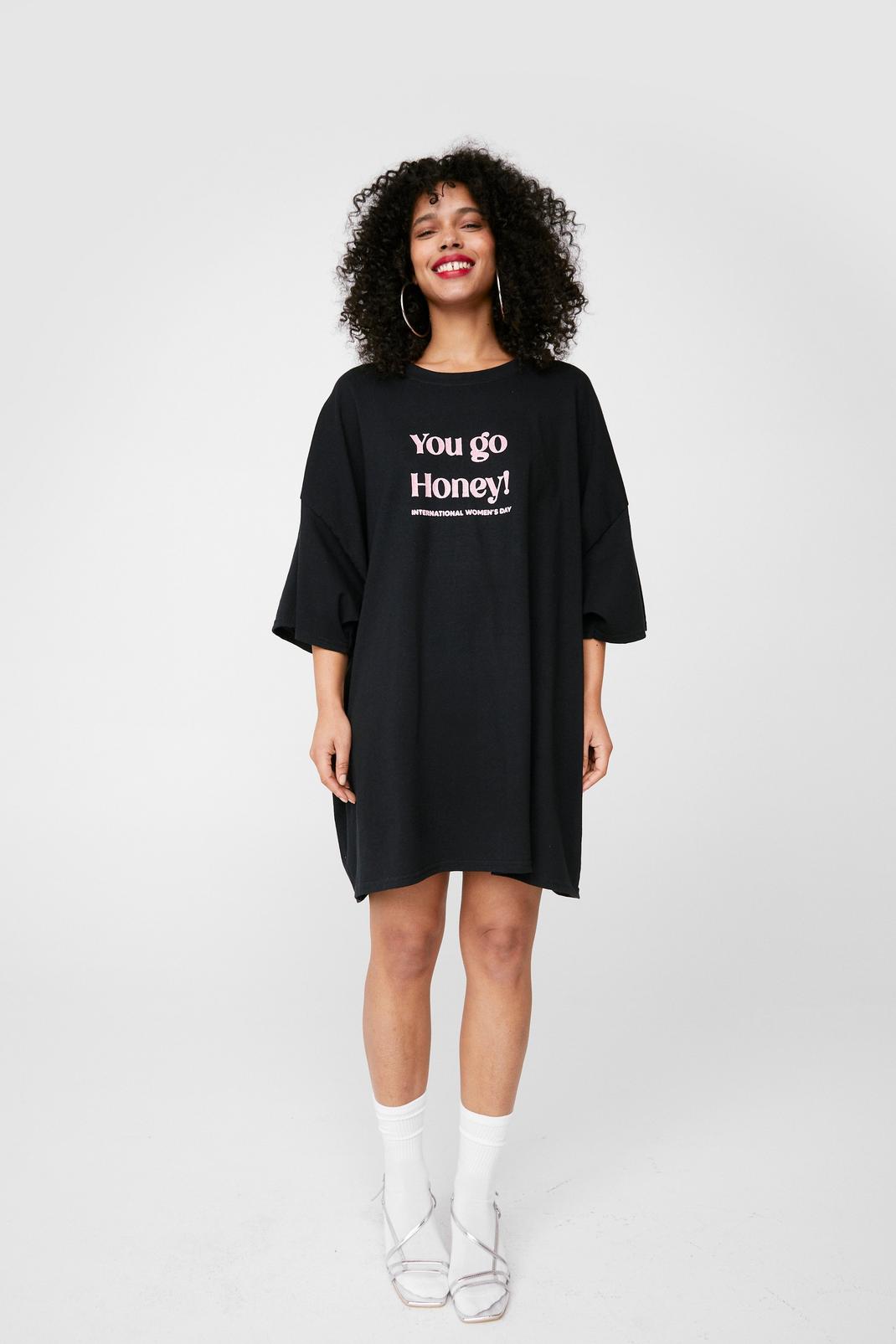 Black International Women's Day Graphic T-Shirt Dress image number 1