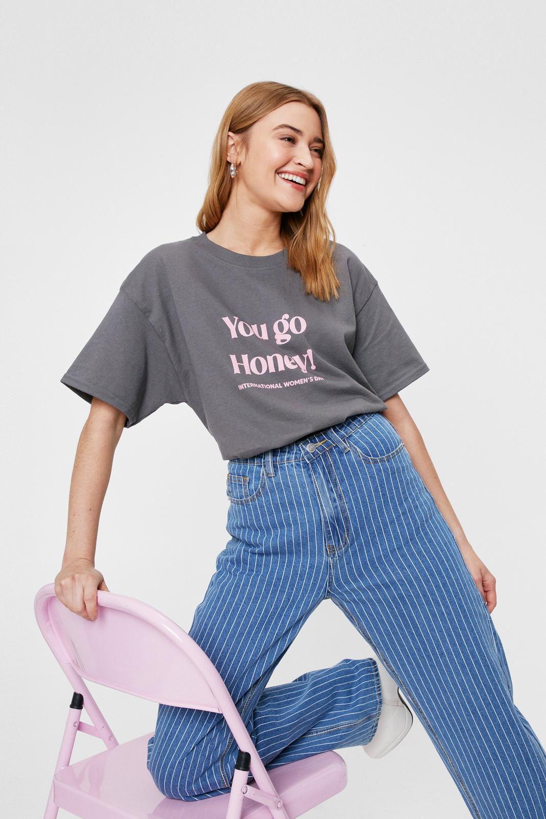 Charcoal You Go Honey Oversized Graphic T-Shirt image number 1