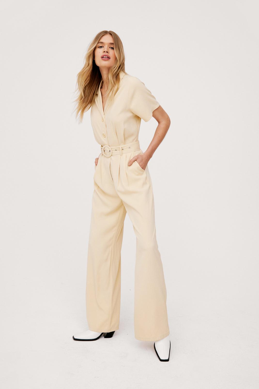 Short Sleeve Button Down Belted Jumpsuit | Nasty Gal