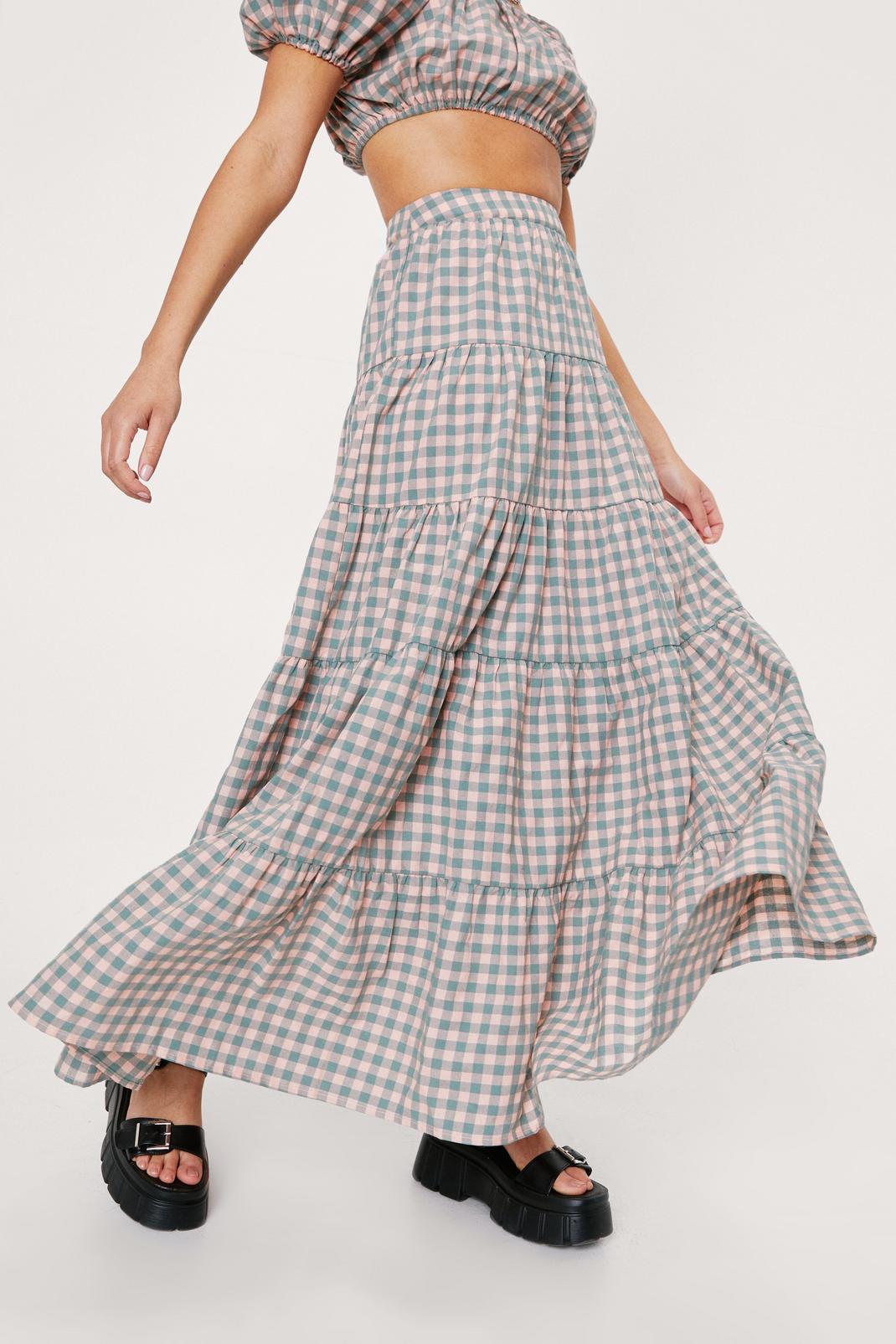 Gingham Print Tiered Maxi Skirt | Nasty Gal