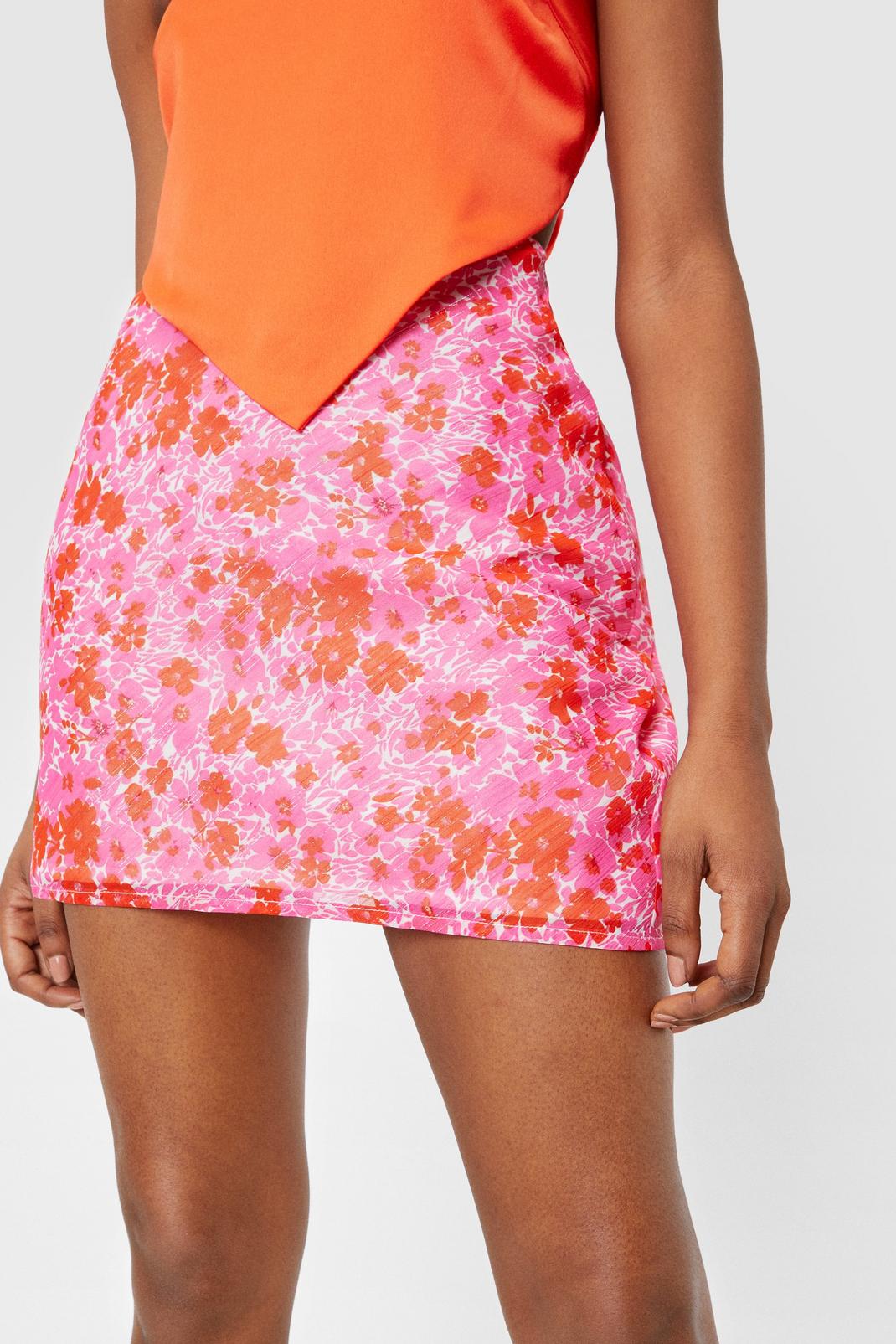 787 Chiffon Bias Cut Floral Print Mini Skirt image number 2