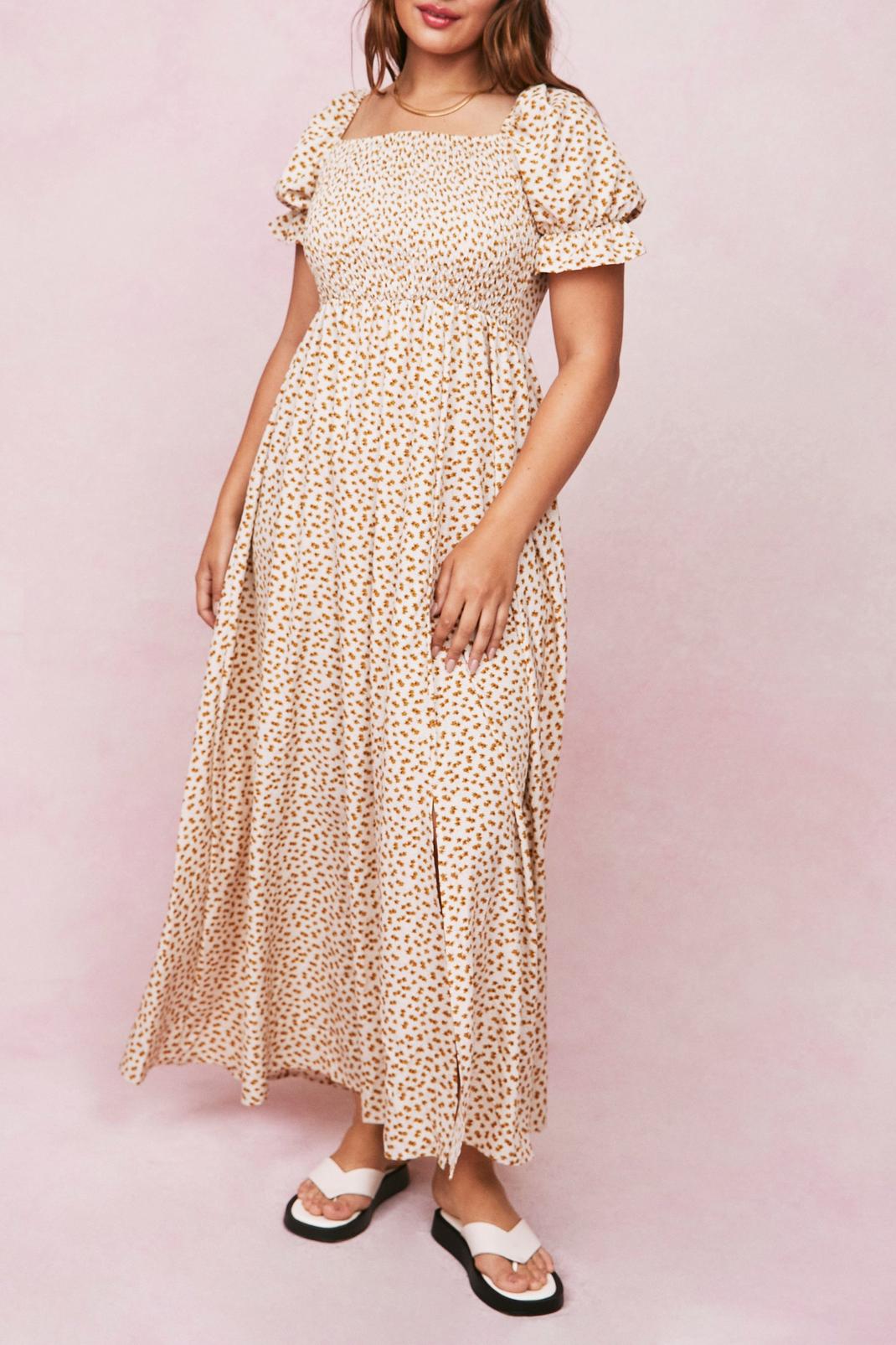 123 Plus Size Ditsy Floral Shirred Maxi Dress image number 2