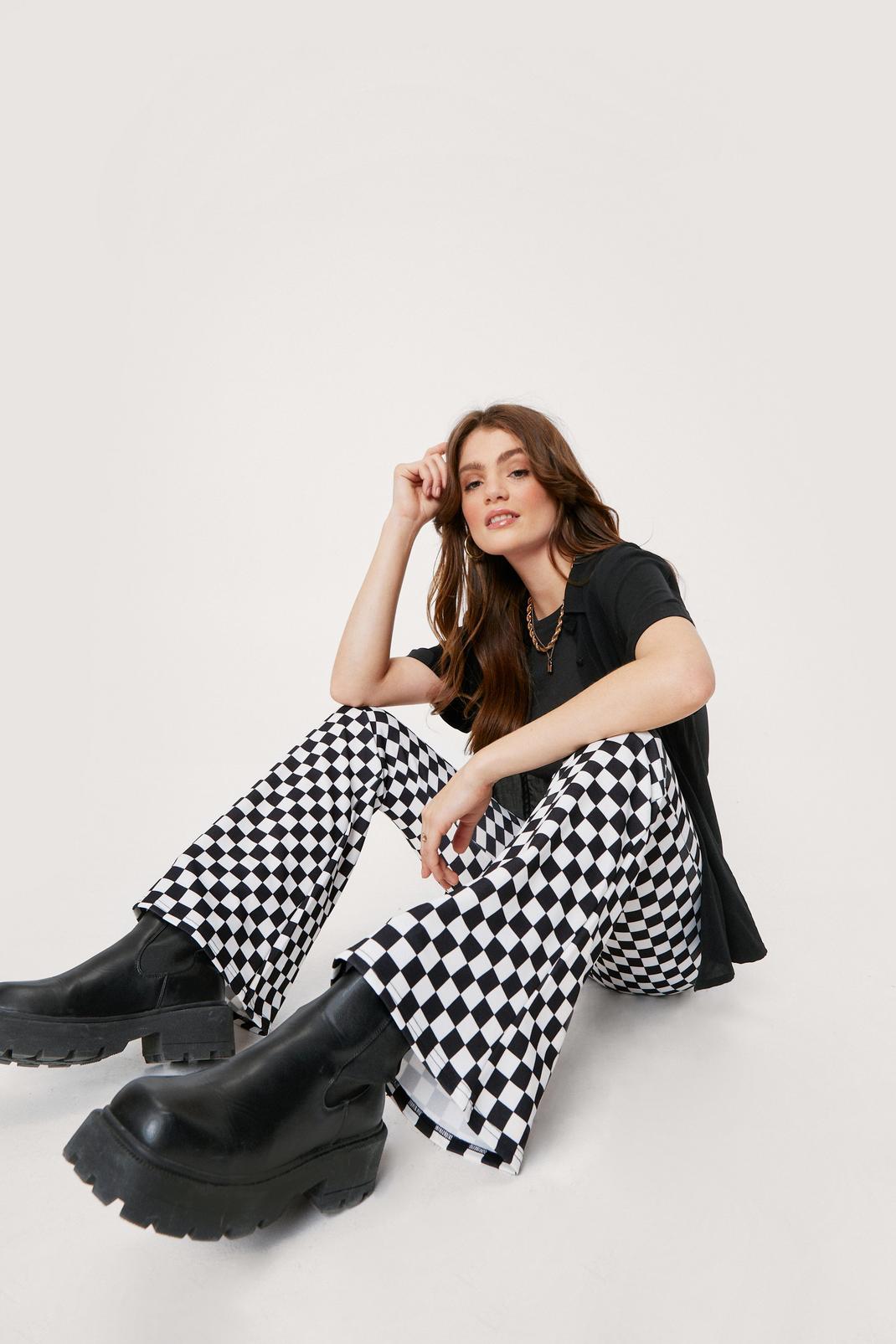 Mono Checkerboard High Waisted Flare Pants image number 1