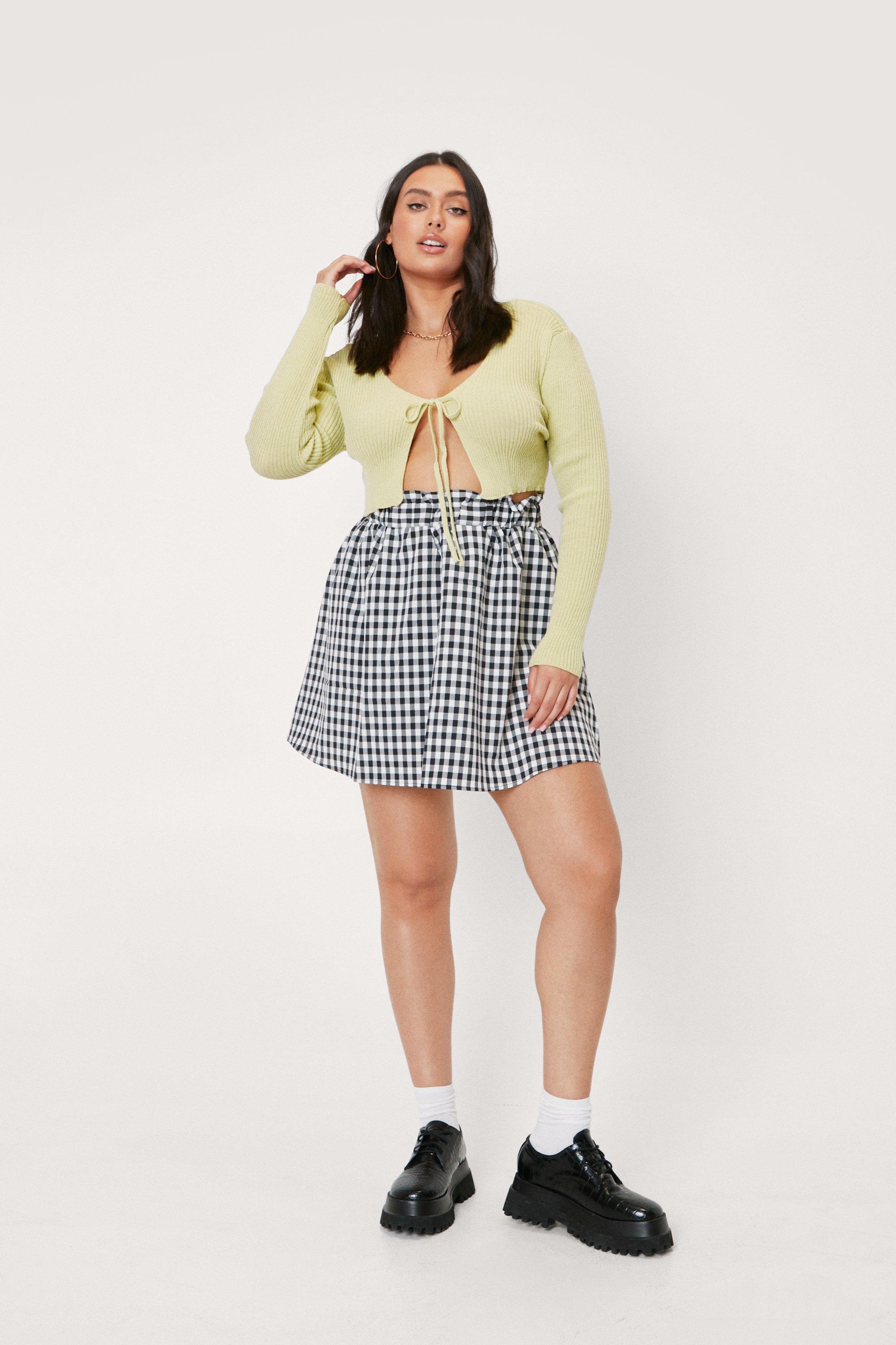 Plus Size Check Pleated Mini Skirt