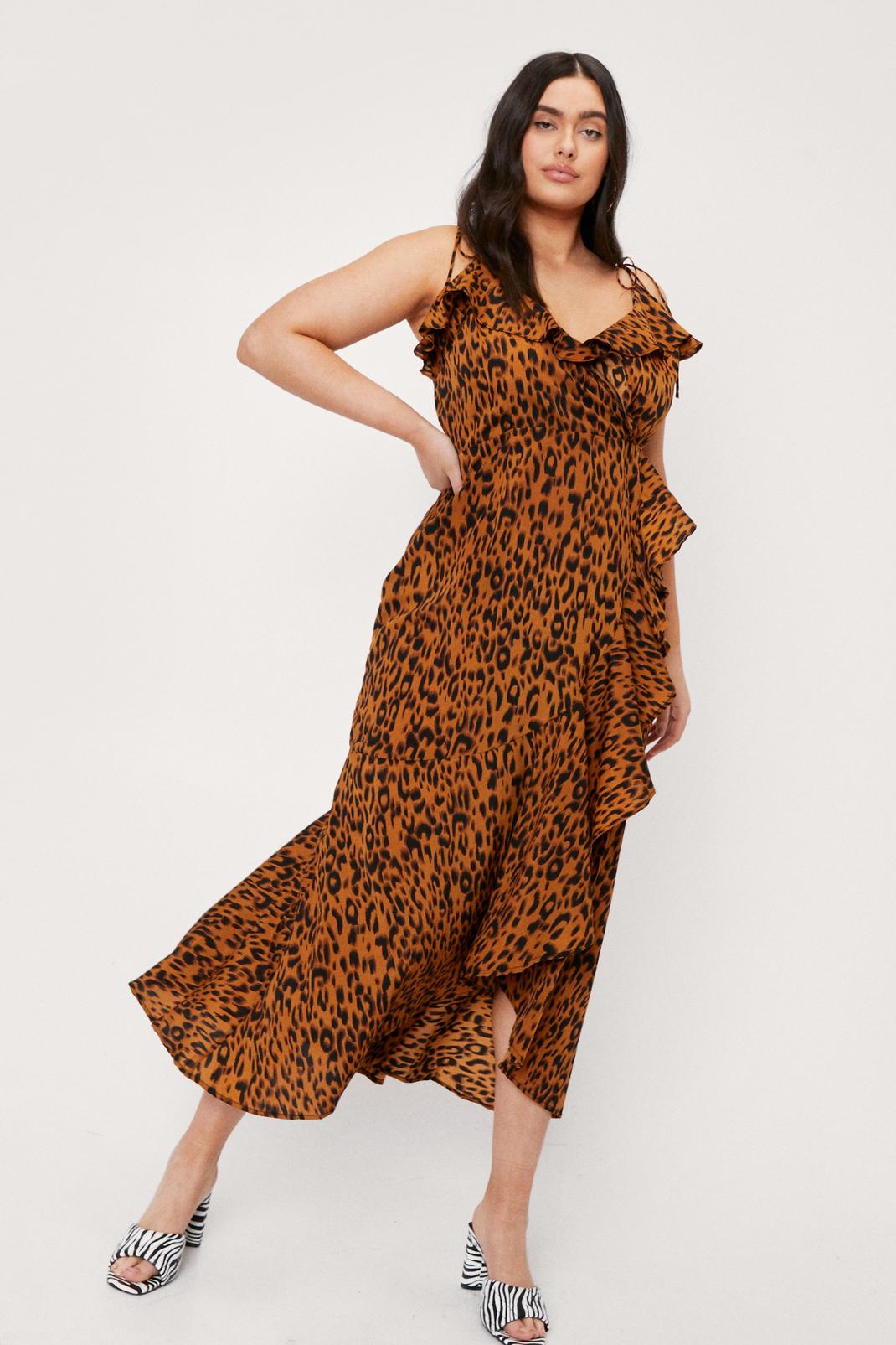 Grande Taille - Robe volantée à attaches et imprimé léopard image number 1