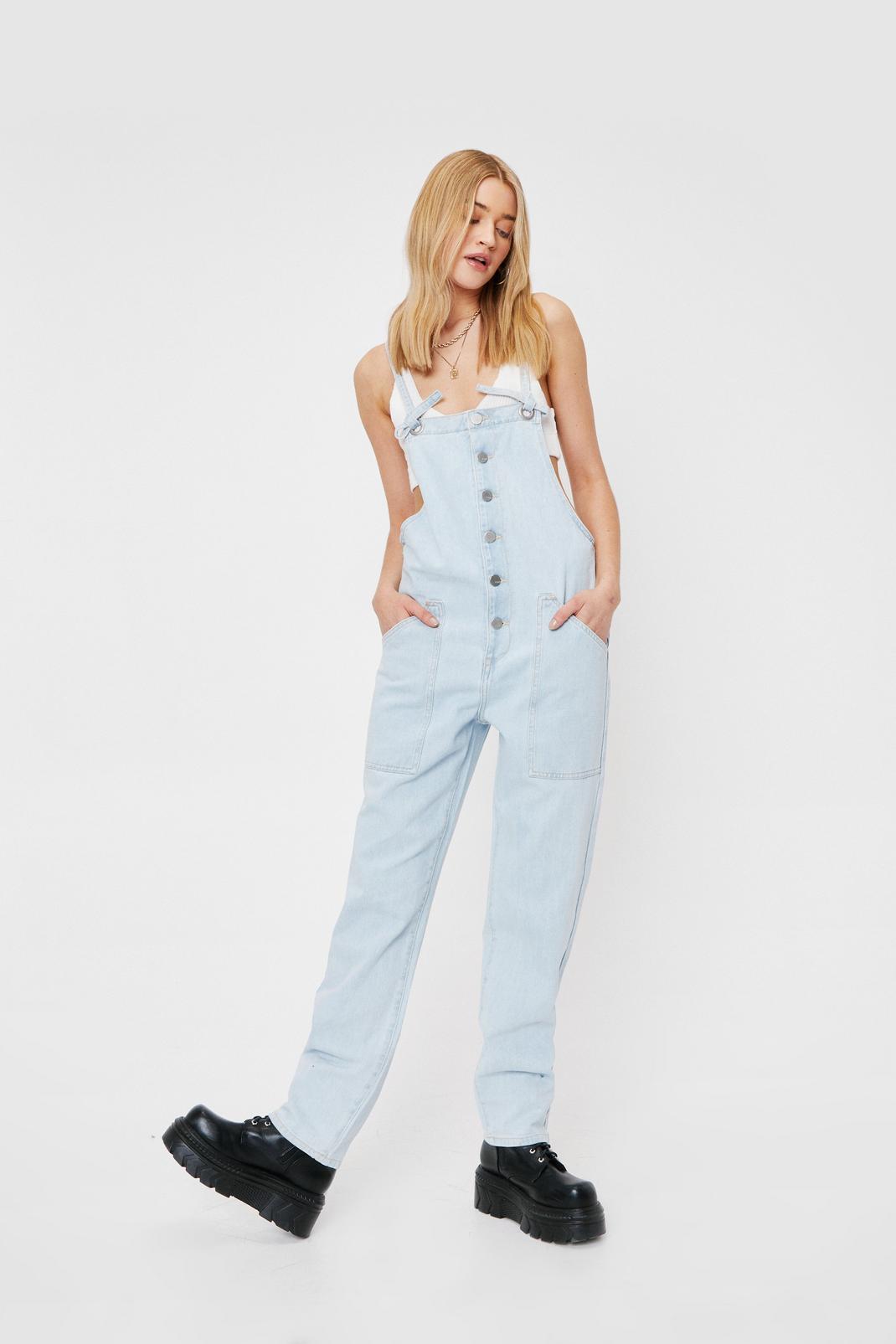 Blue Relaxed Square Neck Tie Denim Dungarees image number 1