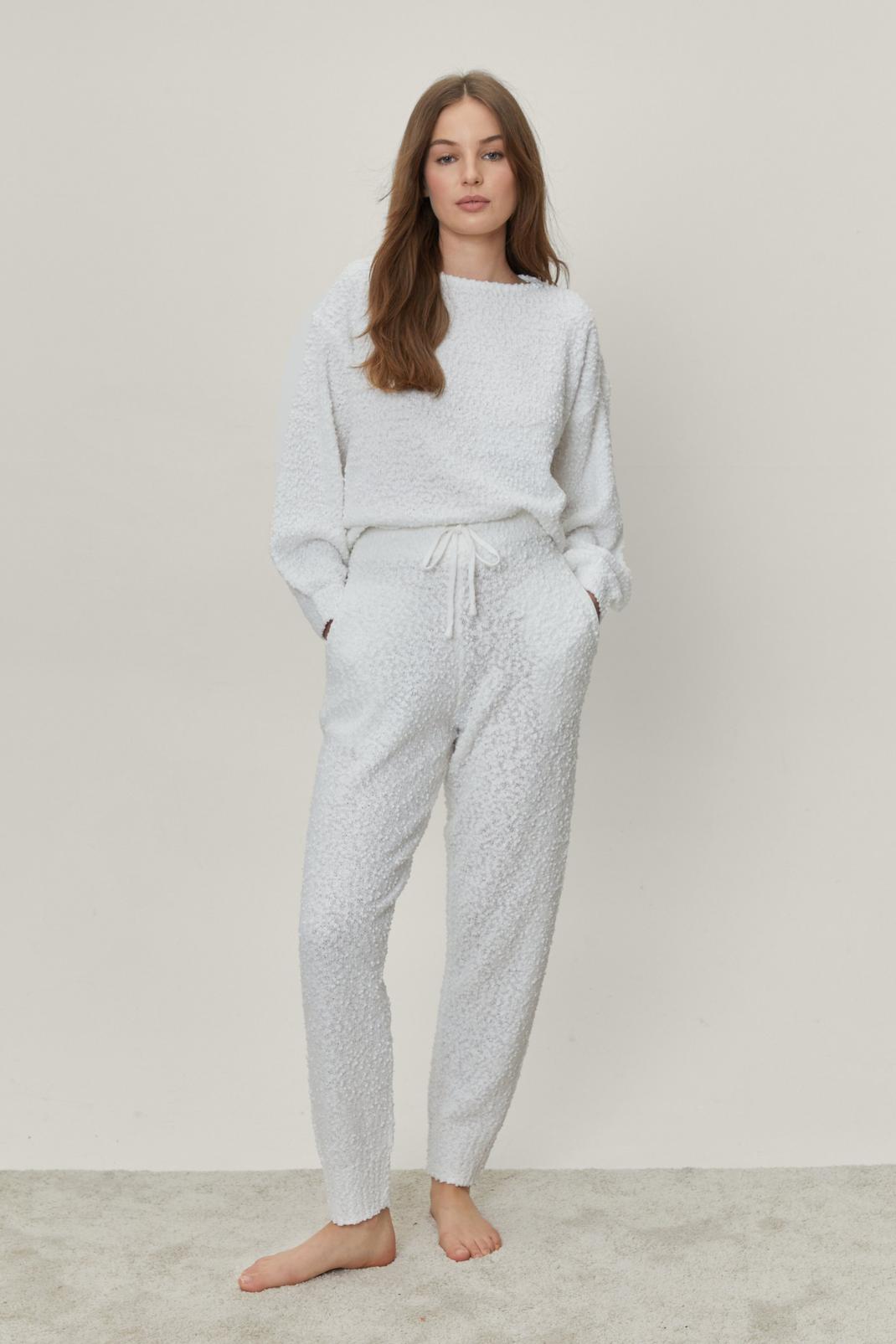 Cream Bobble Knit Sweater and Sweatpants Lounge Set image number 1