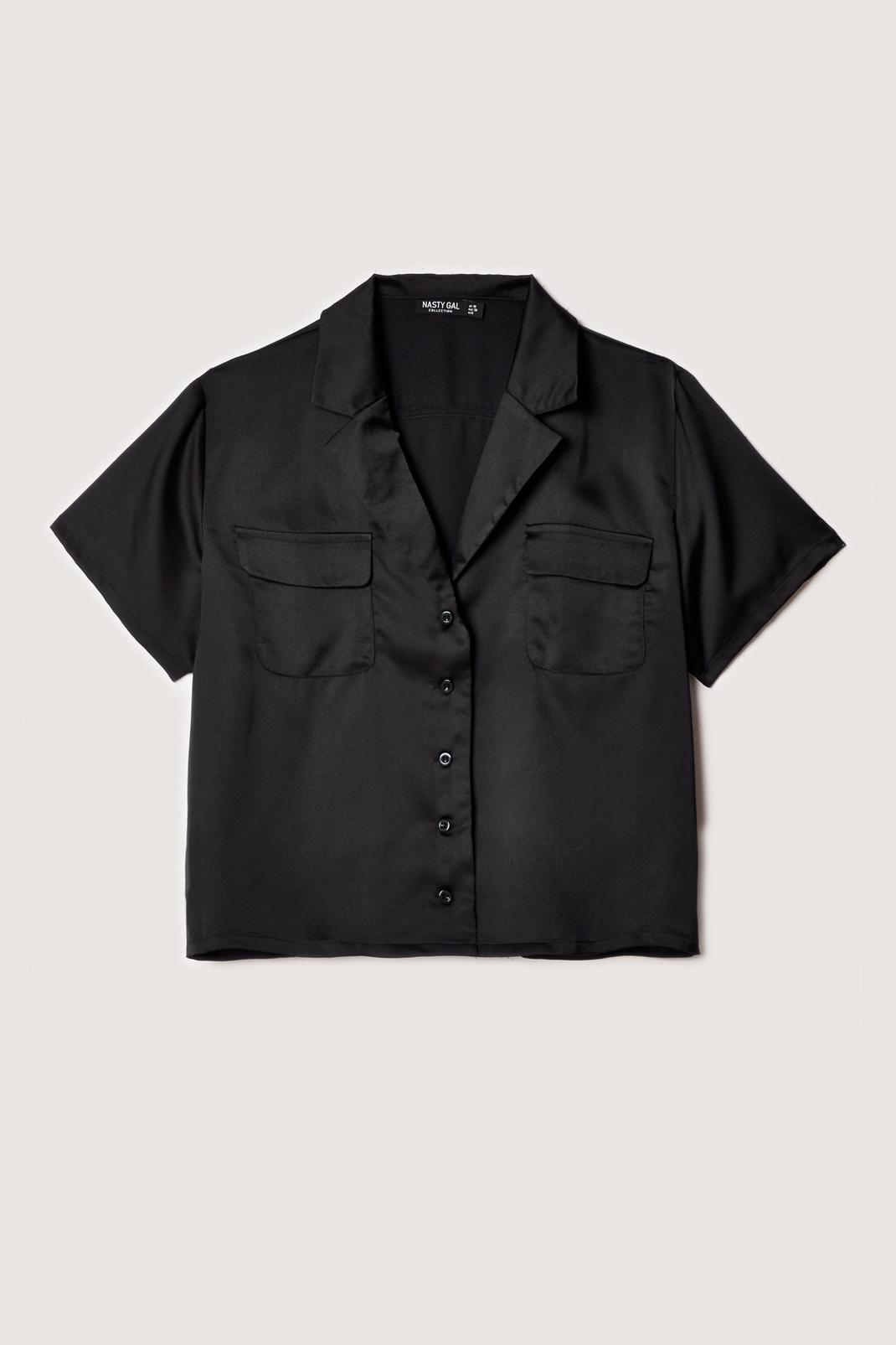 Black Satin Oversized Short Sleeve Shirt image number 1
