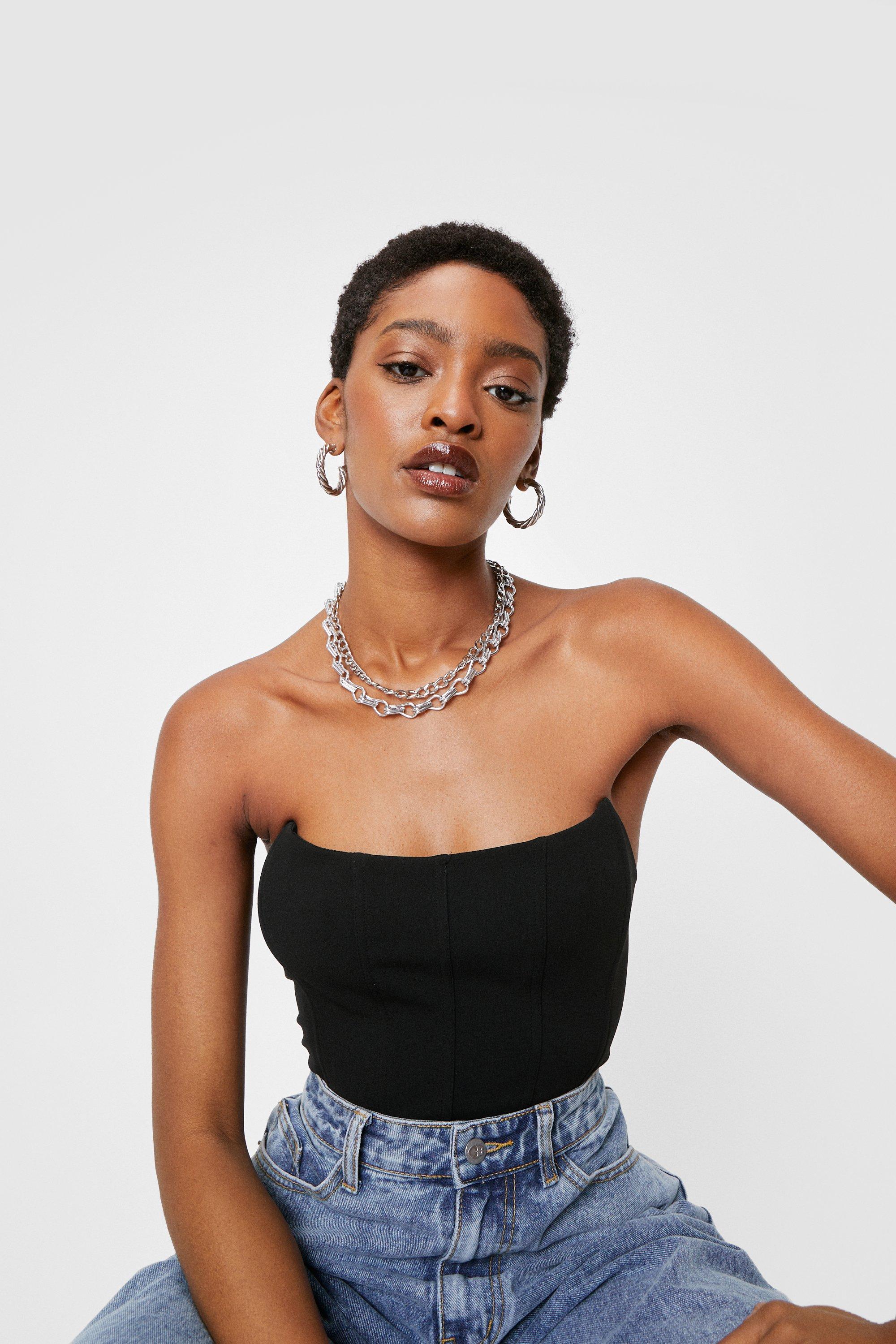 Cropped Strapless Seam Detail Corset Top