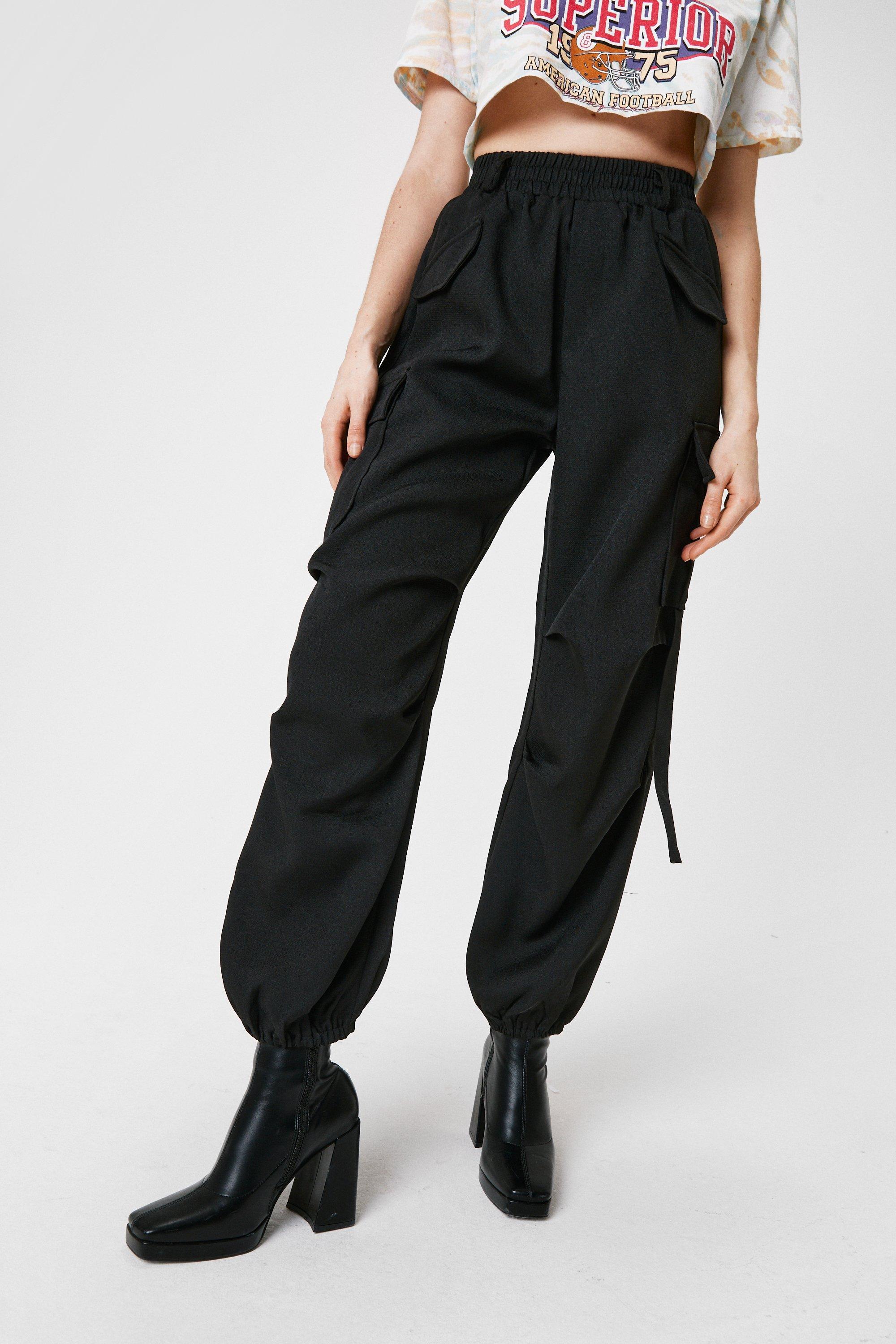 High Waisted Cargo Pants Black Utility Trousers –