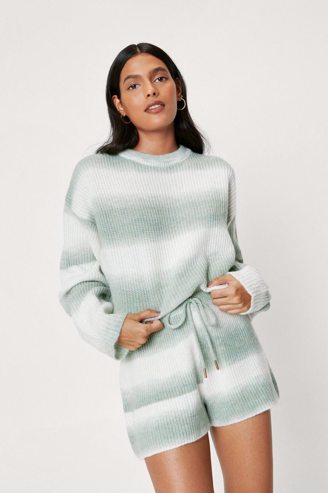 Sage Ombre Knitted Jumper and Shorts Lounge Set image number 1
