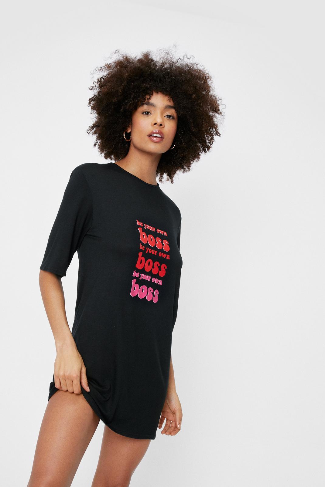 Black Be Your Own Boss Jersey Graphic Nightie image number 1