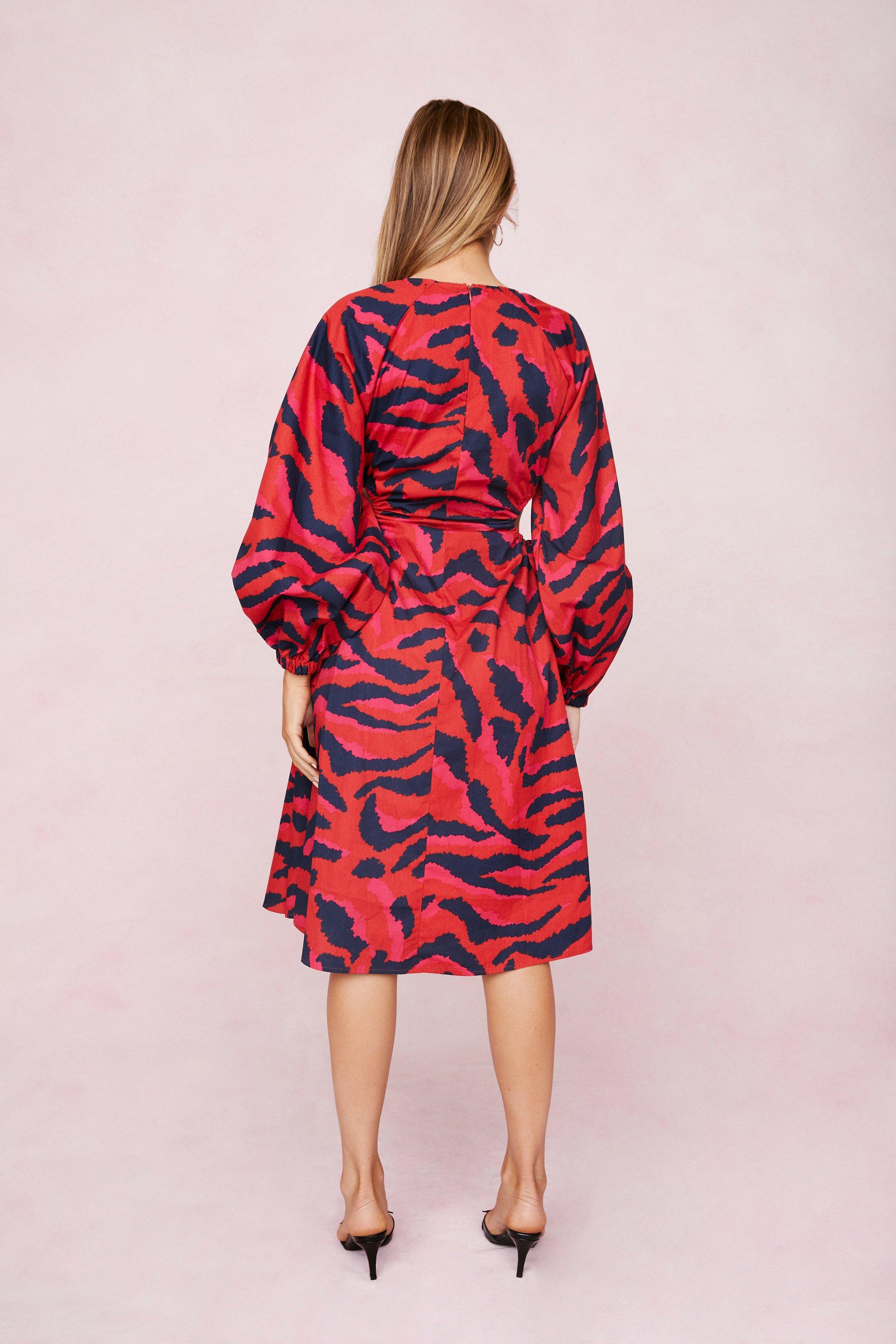 Zebra Print Cut Out Midi Dress