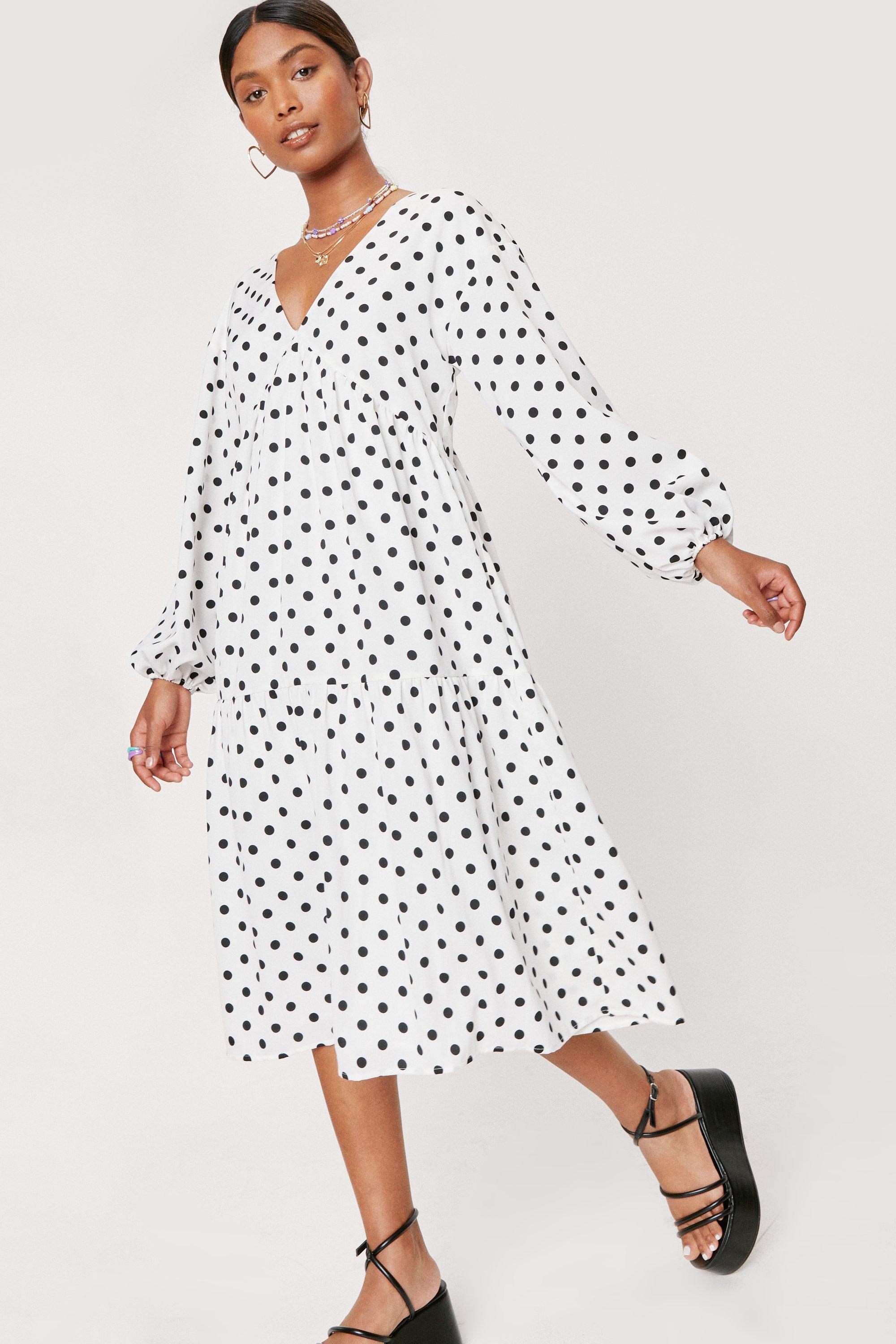 polka dot midi smock dress