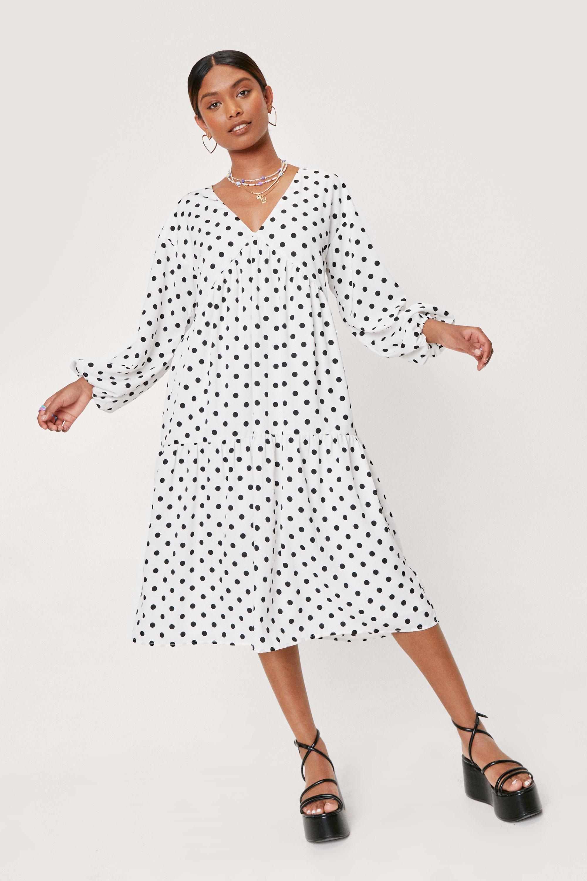 Vero moda polka dot shop midi dress with volume sleeve