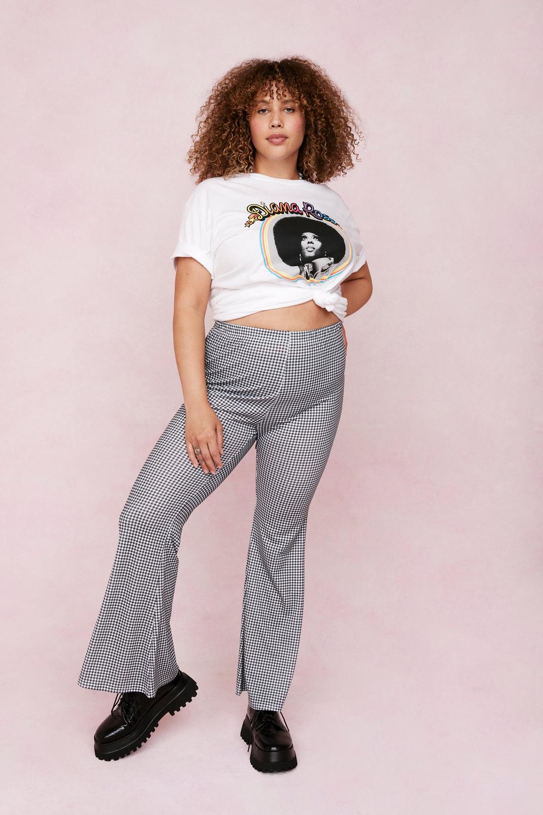Black Plus Size Gingham High Waisted Flare Pants image number 1