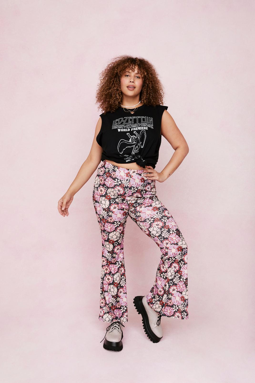 156 Plus Size Floral High Waisted Flares image number 2