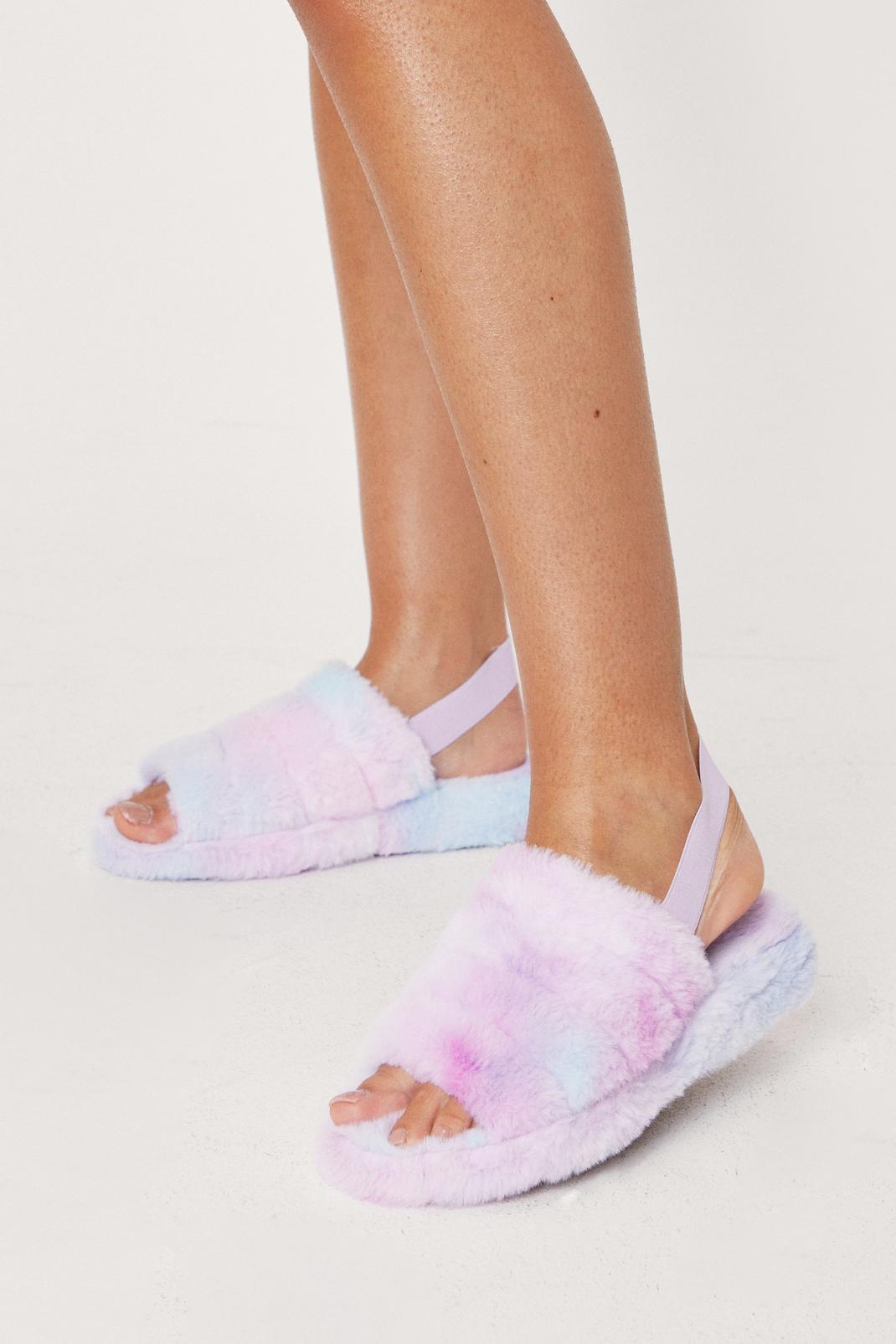 Pink Chunky Faux Fur Slippers image number 1