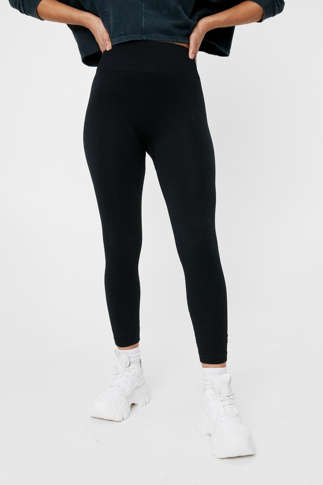 105 Petite Ribbed Seamless High Waisted Leggings image number 2