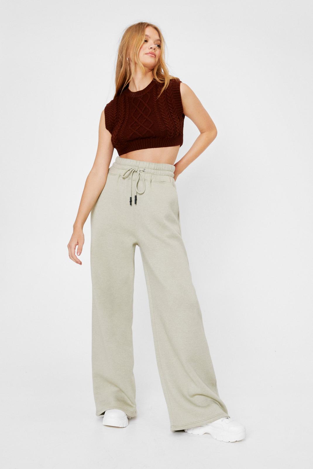 Sage Drawstring High Waisted Wide Leg Joggers image number 1