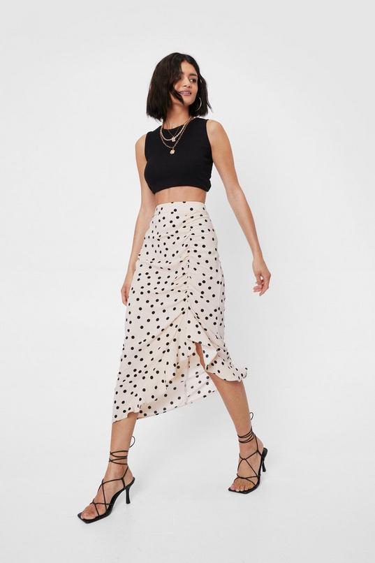 High Waisted Spotty Ruched Midi Skirt | Nasty Gal