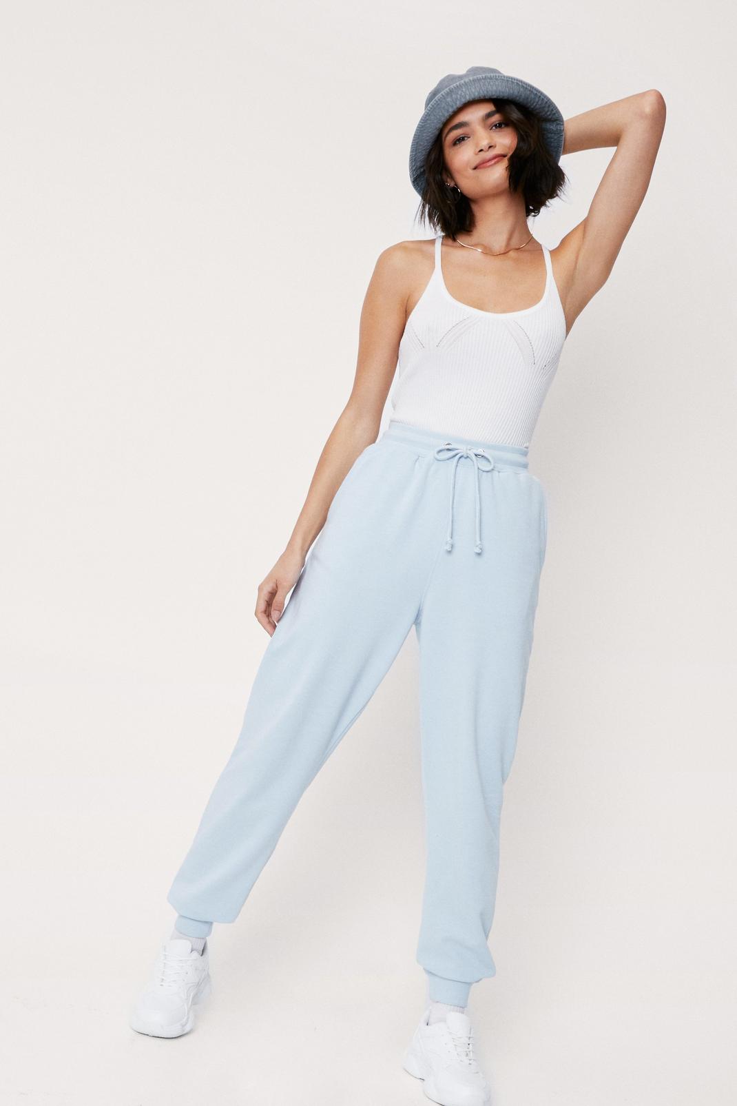 Blue Adjustable Drawstring Waist Relaxed Sweatpants image number 1