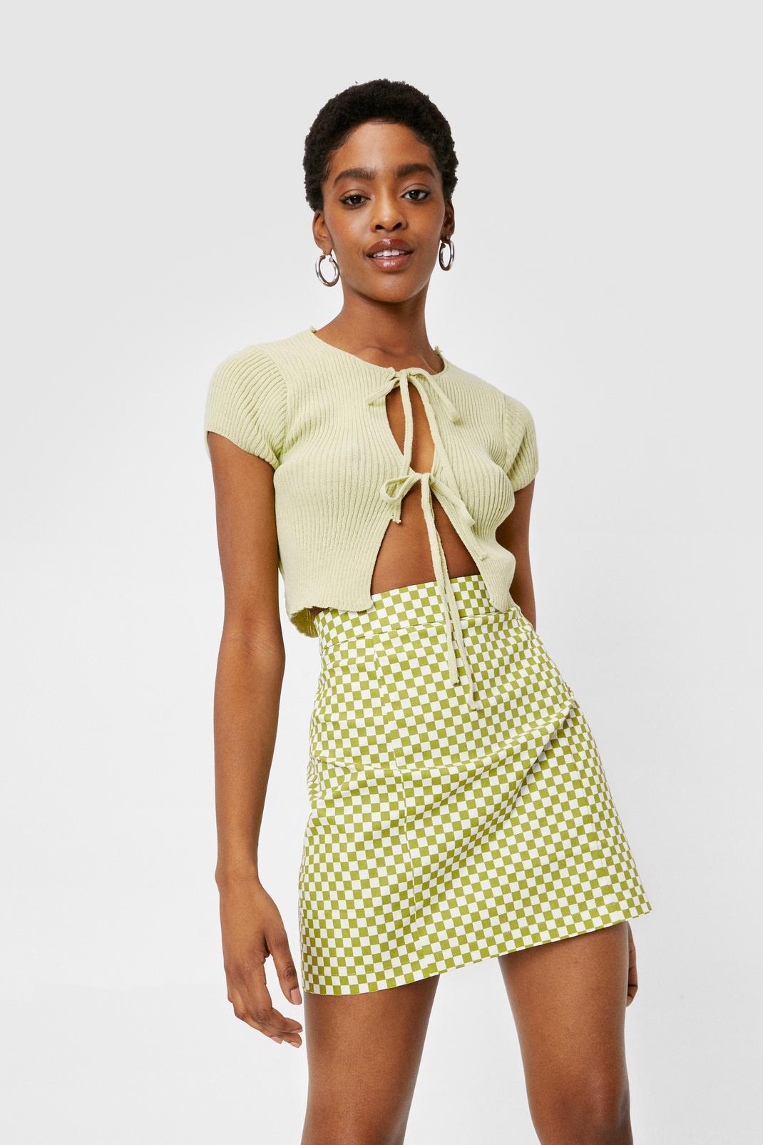 Mini jupe taille haute à imprimé damier, Apple green image number 1