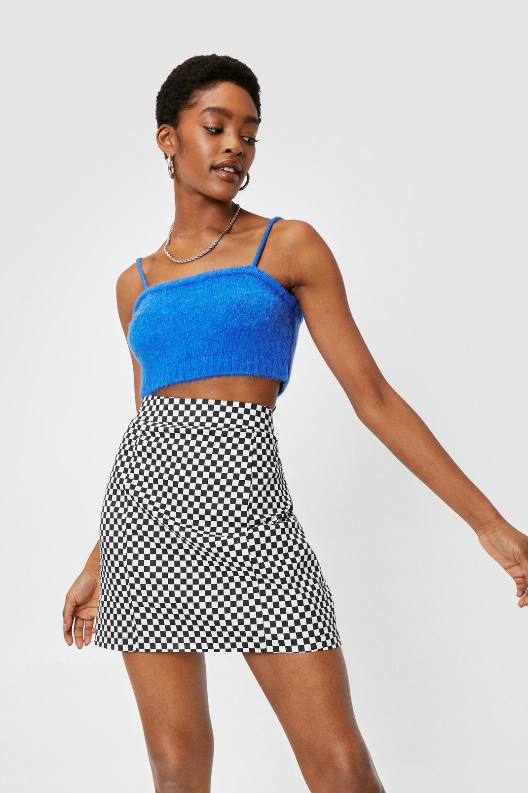 Mono Checkerboard Print Split Hem Mini Skirt image number 1