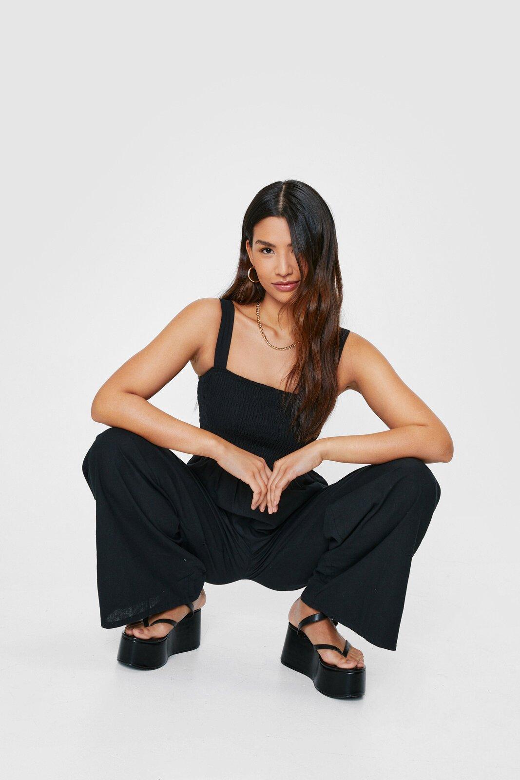 Black Woven Square Neck Wide Leg Jumpsuit