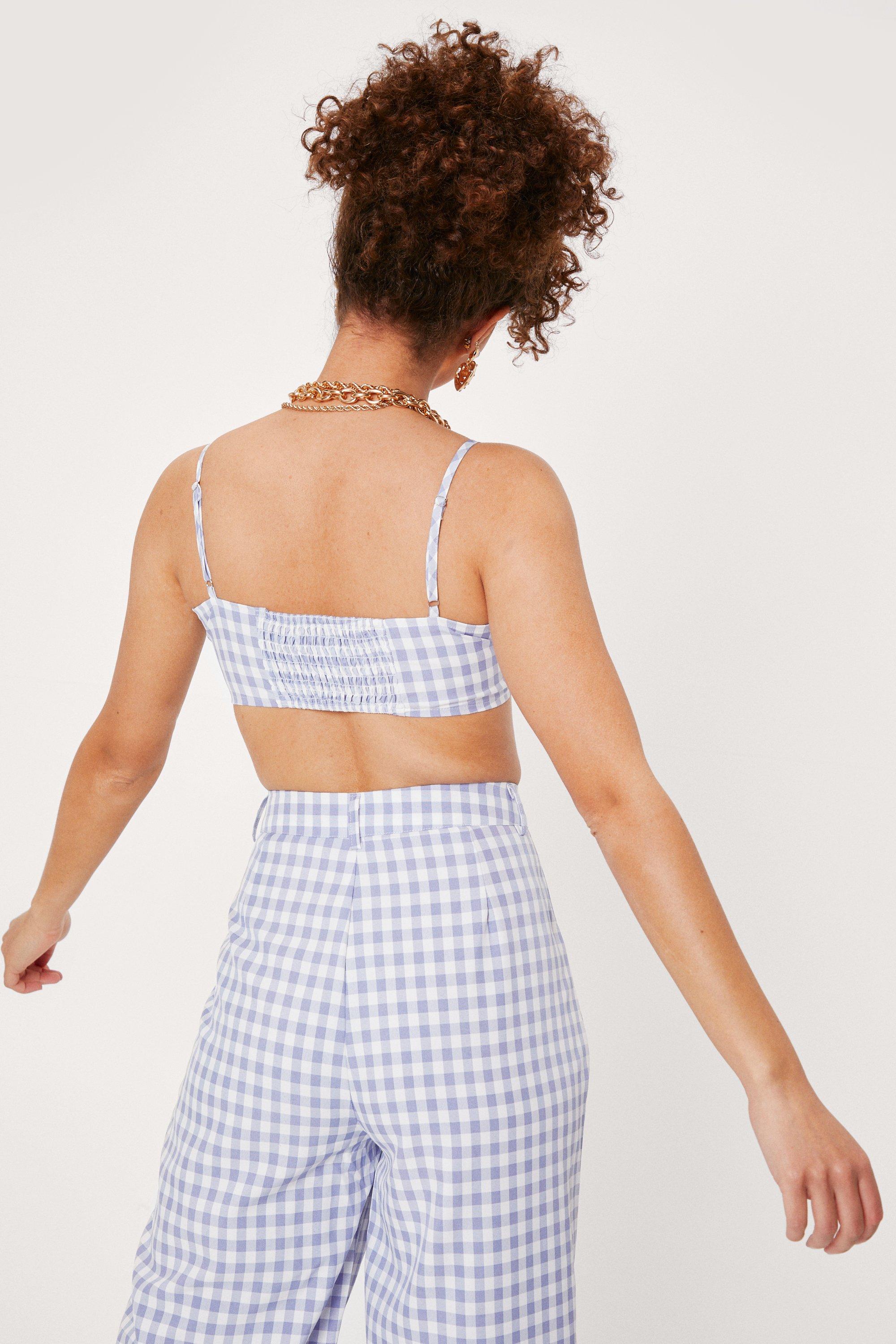 Gingham Print Square Neck Bra Top