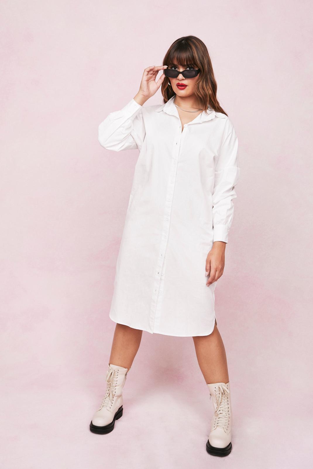 White Plus Size Oversized Midi Shirt Dress image number 1