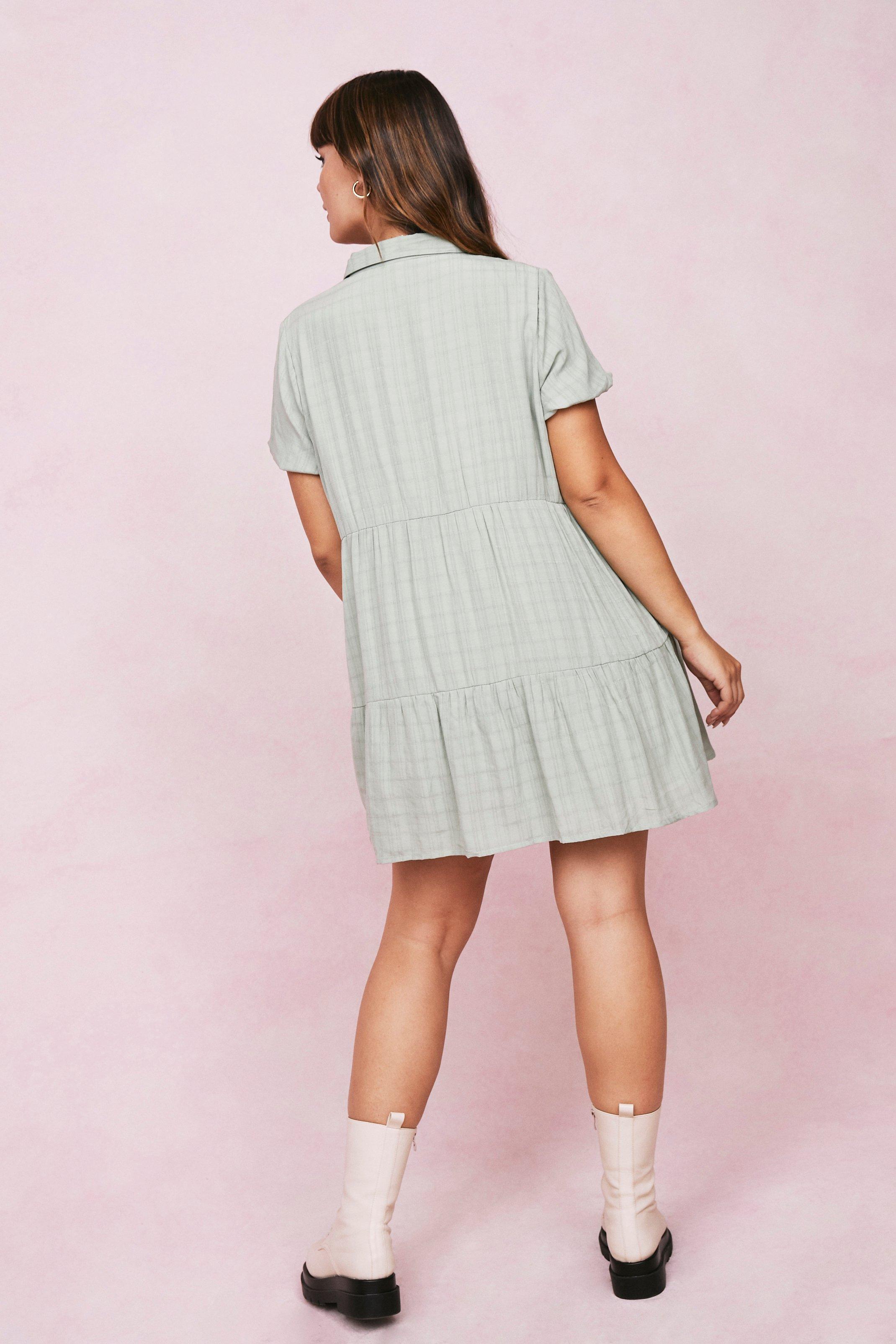 Plus Size Button Down Short Sleeve Mini Dress