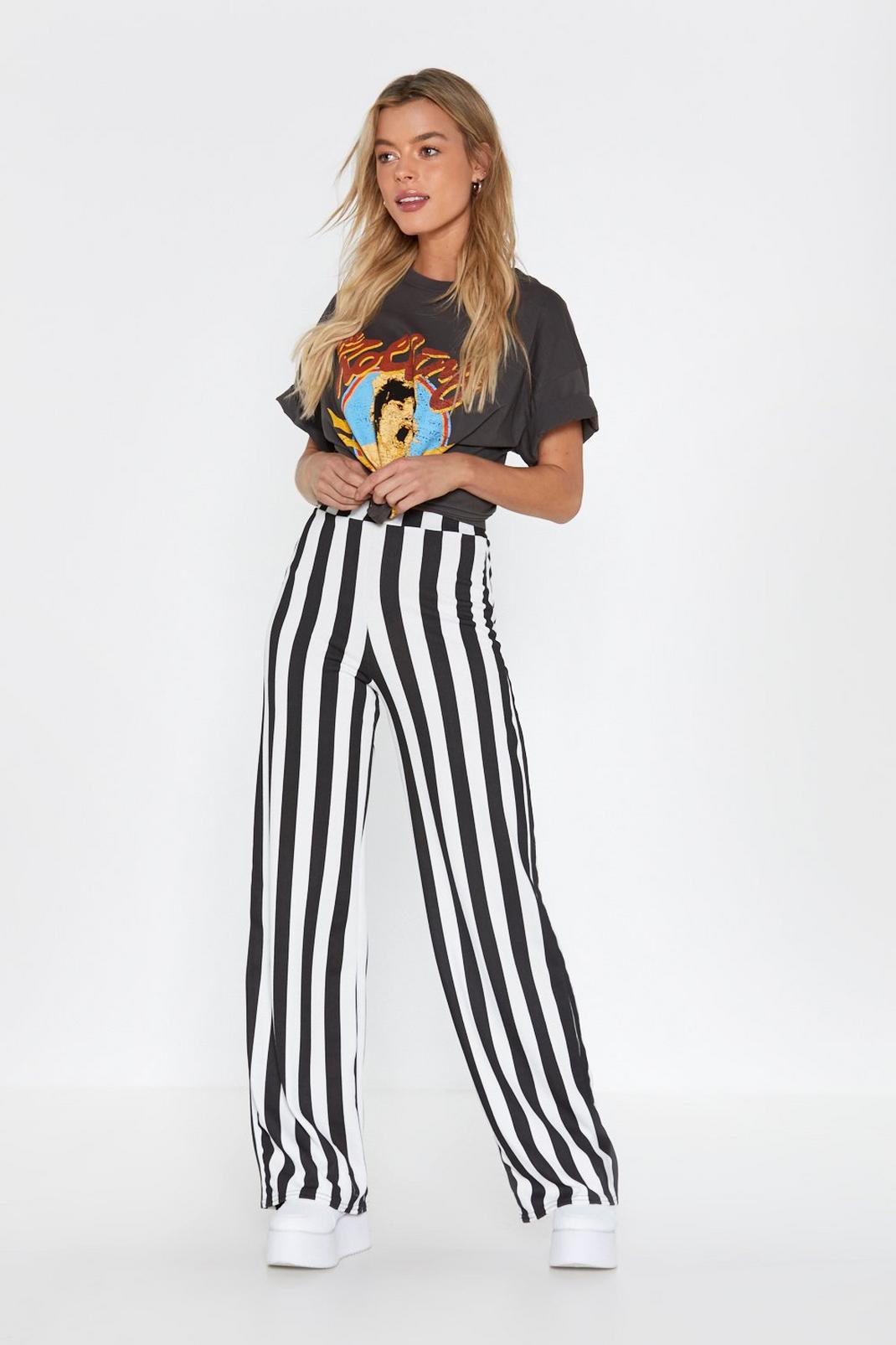 Black Striped High Waisted Wide Leg Pants image number 1