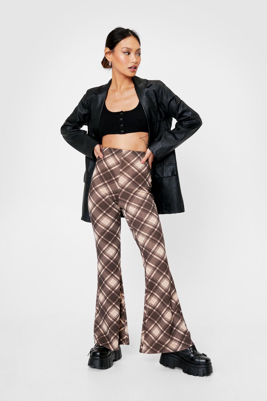 Petite Check High Waisted Flares image number 1