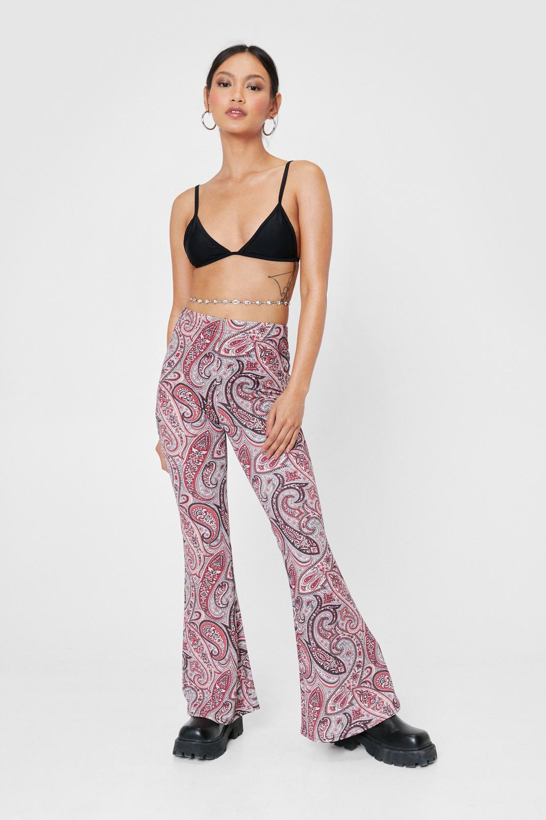 Pink Petite Paisley Flare Pants image number 1