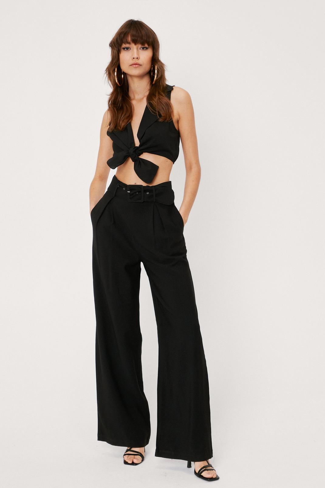 Black High Waisted Tailored Wide Leg Trousers image number 1