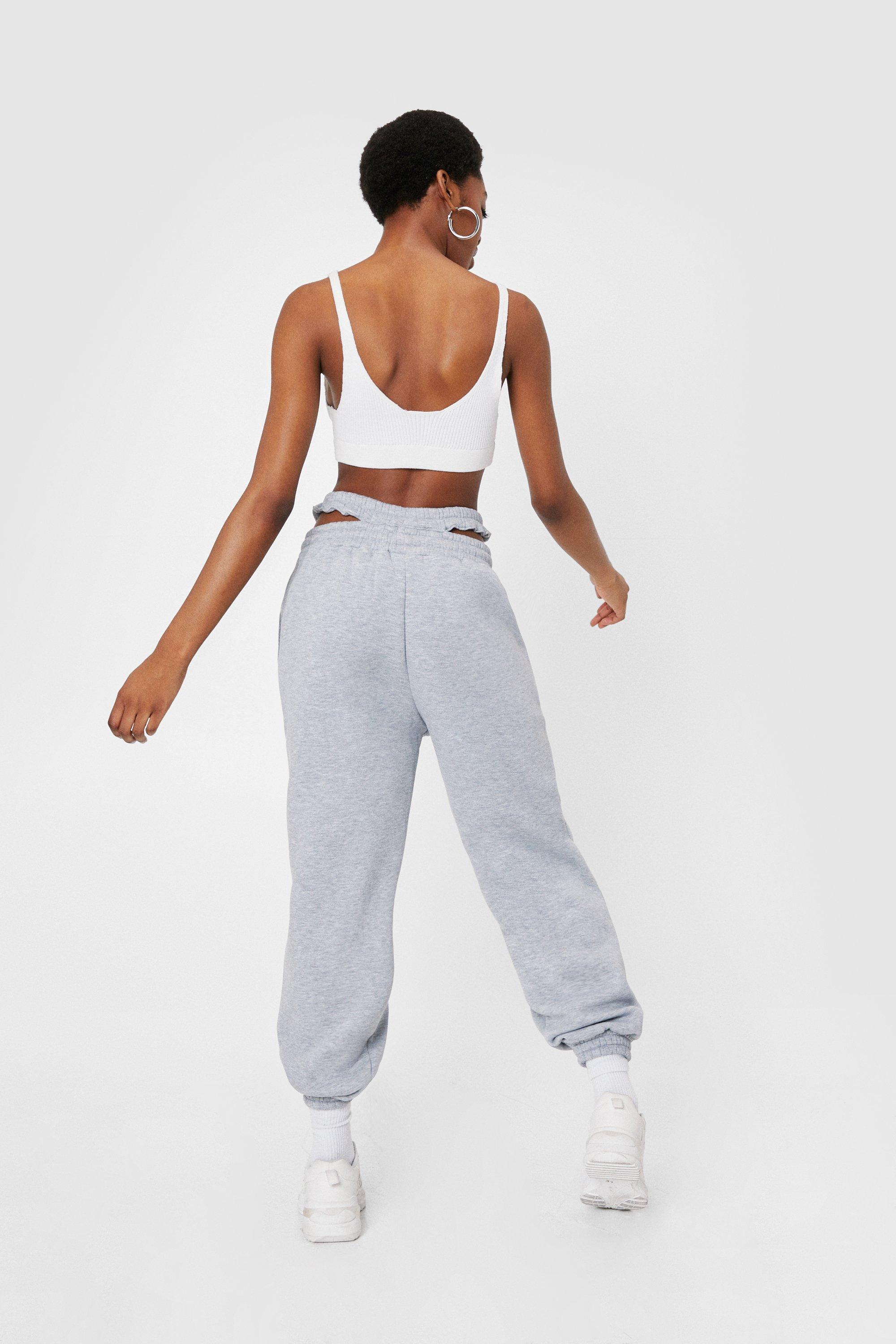 White Double Waistband Cut Out Sweatpants