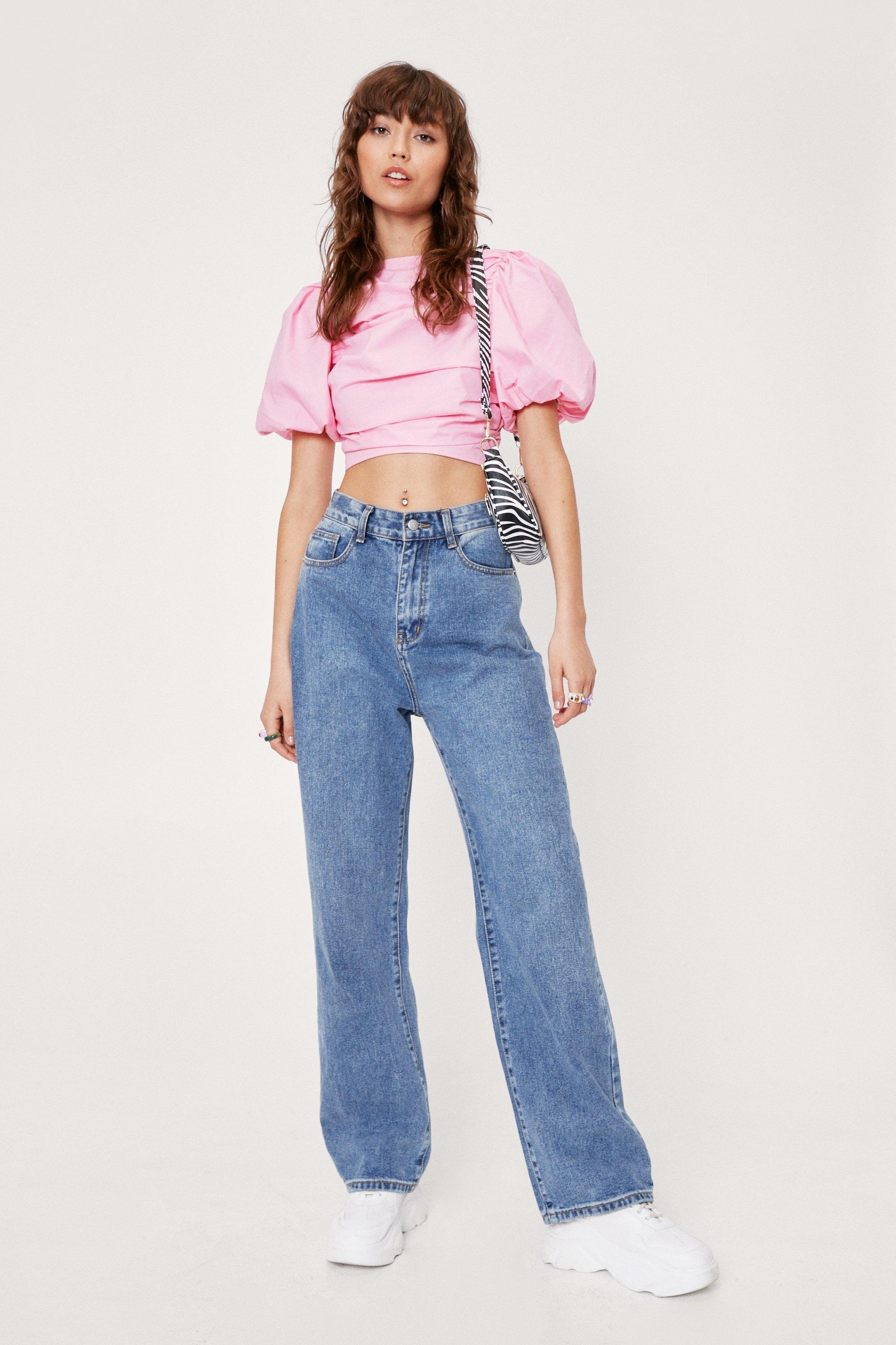 Poplin Ruched Puff Sleeve Crop Top