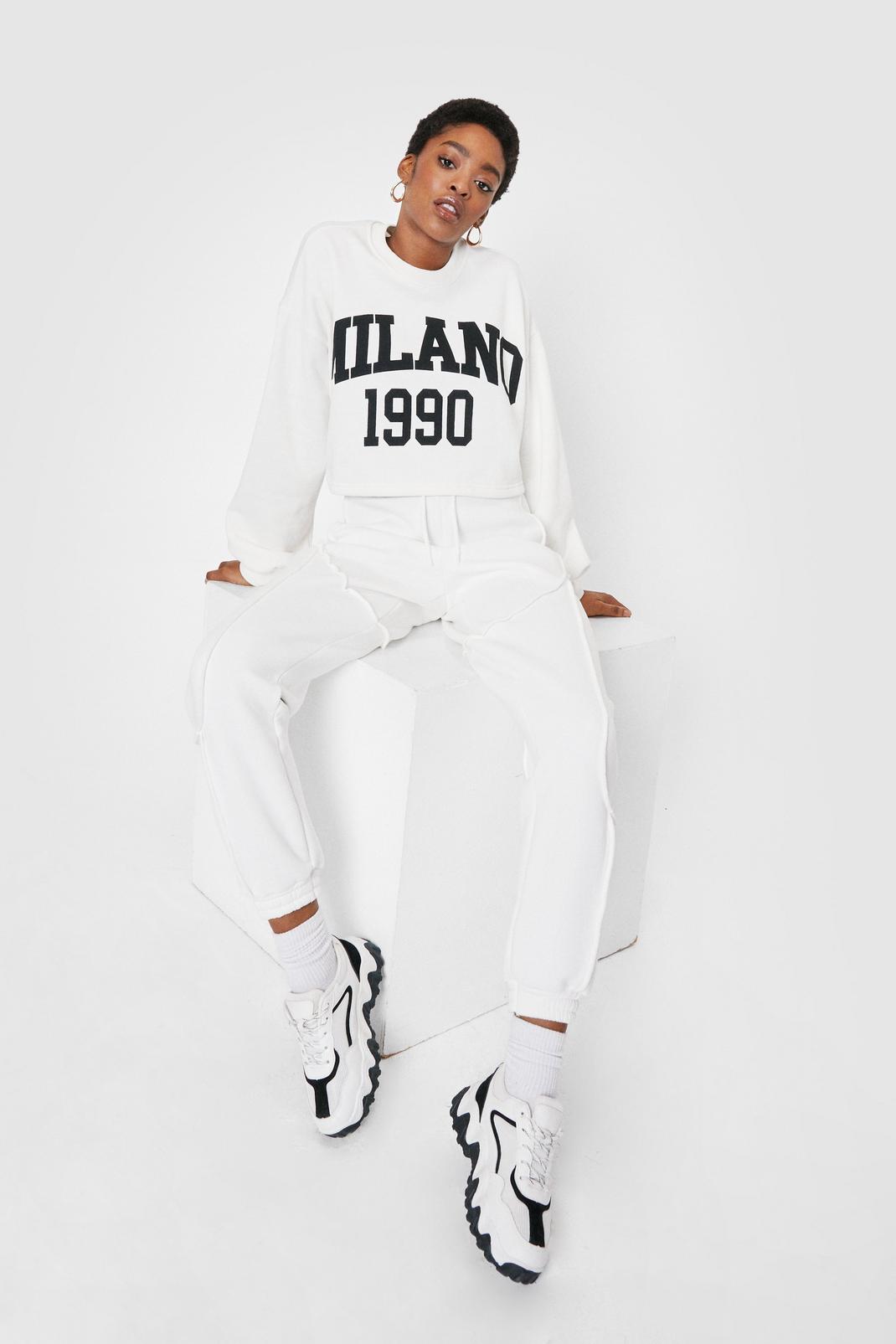 Ecru Exposed Seam High Waisted Tracksuit Pants image number 1