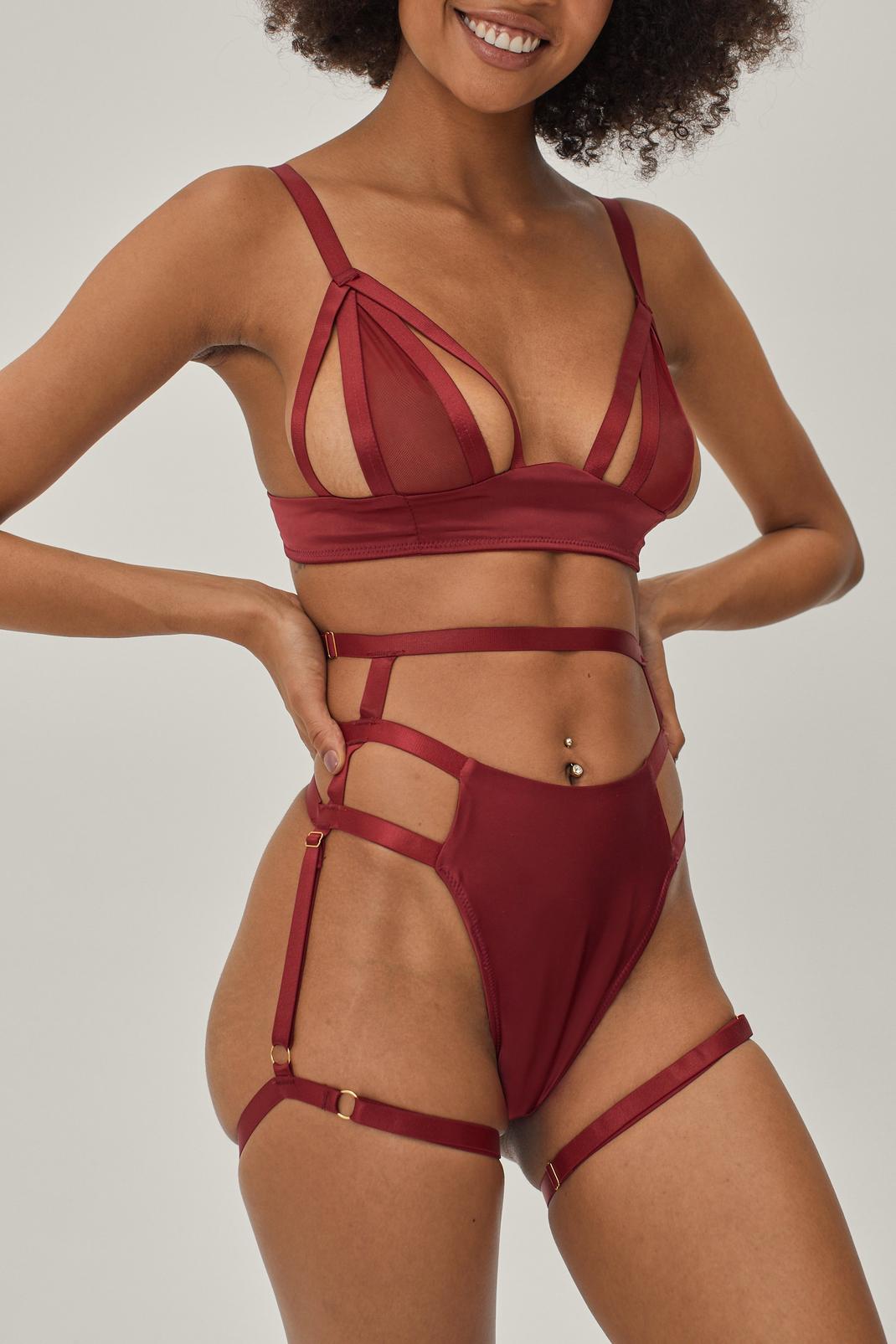 293 Strappy 3 Pc Bralette Thong and Harness Set image number 2
