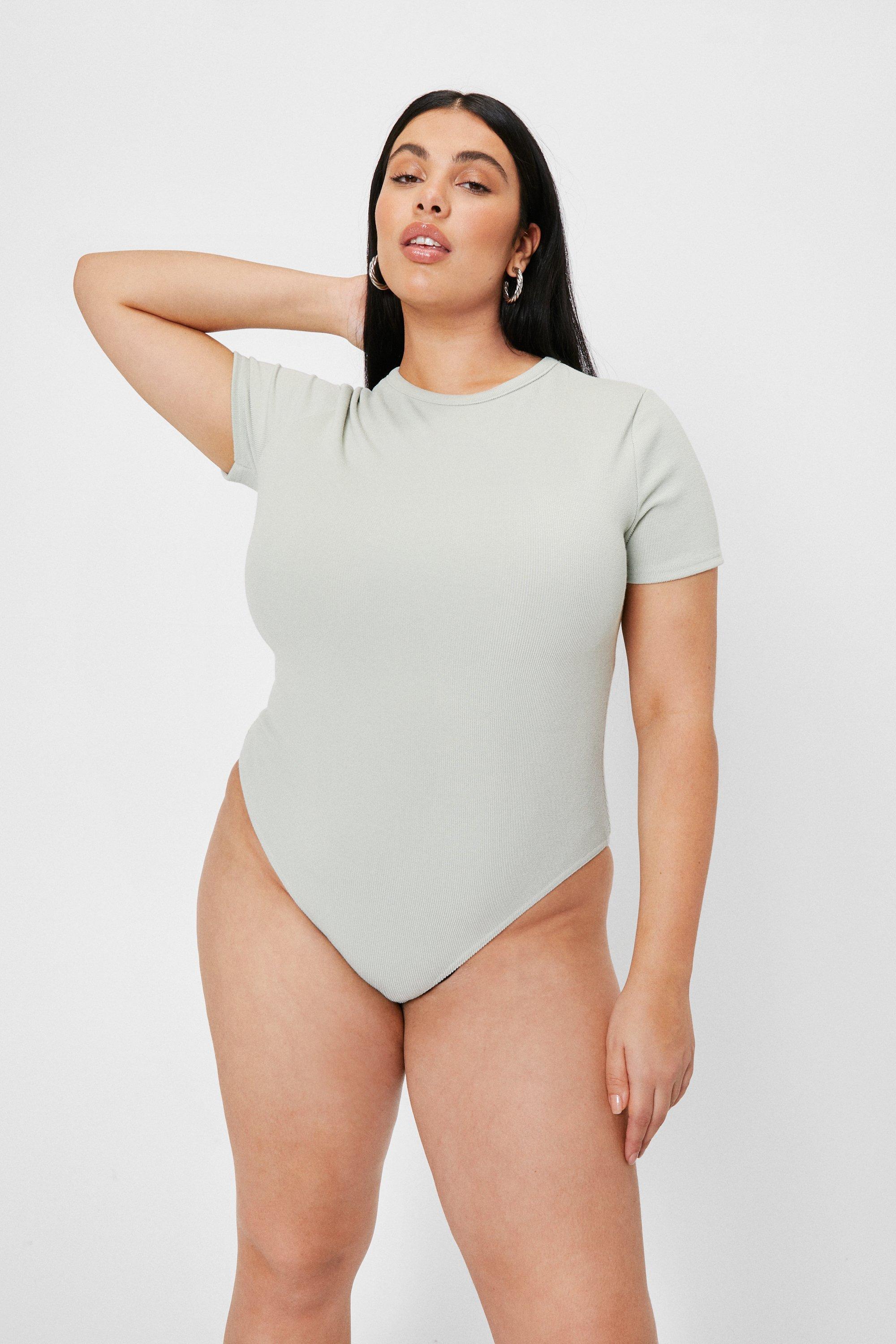 Plus Size Ribbed Crew Neck Bodysuit