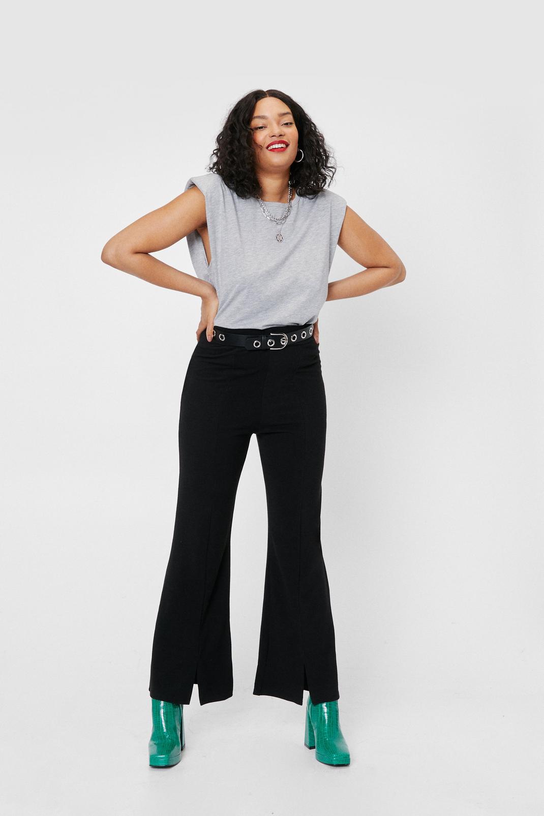 Black Recycled Plus Size Split Front Wide Leg Pants image number 1