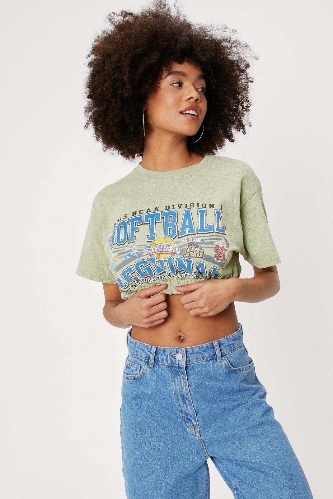 Lime Vintage Cropped Crew Neck Graphic T-Shirt image number 1