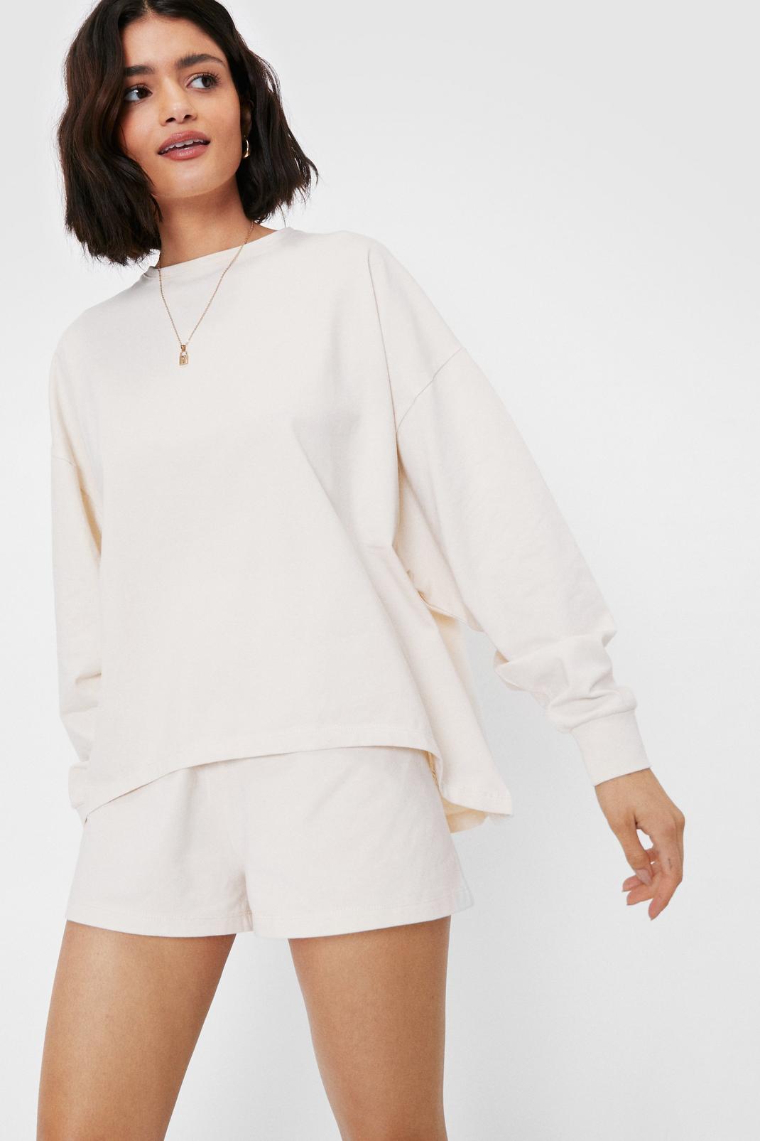 Pyjashort sweat oversize & short en coton, Cream image number 1