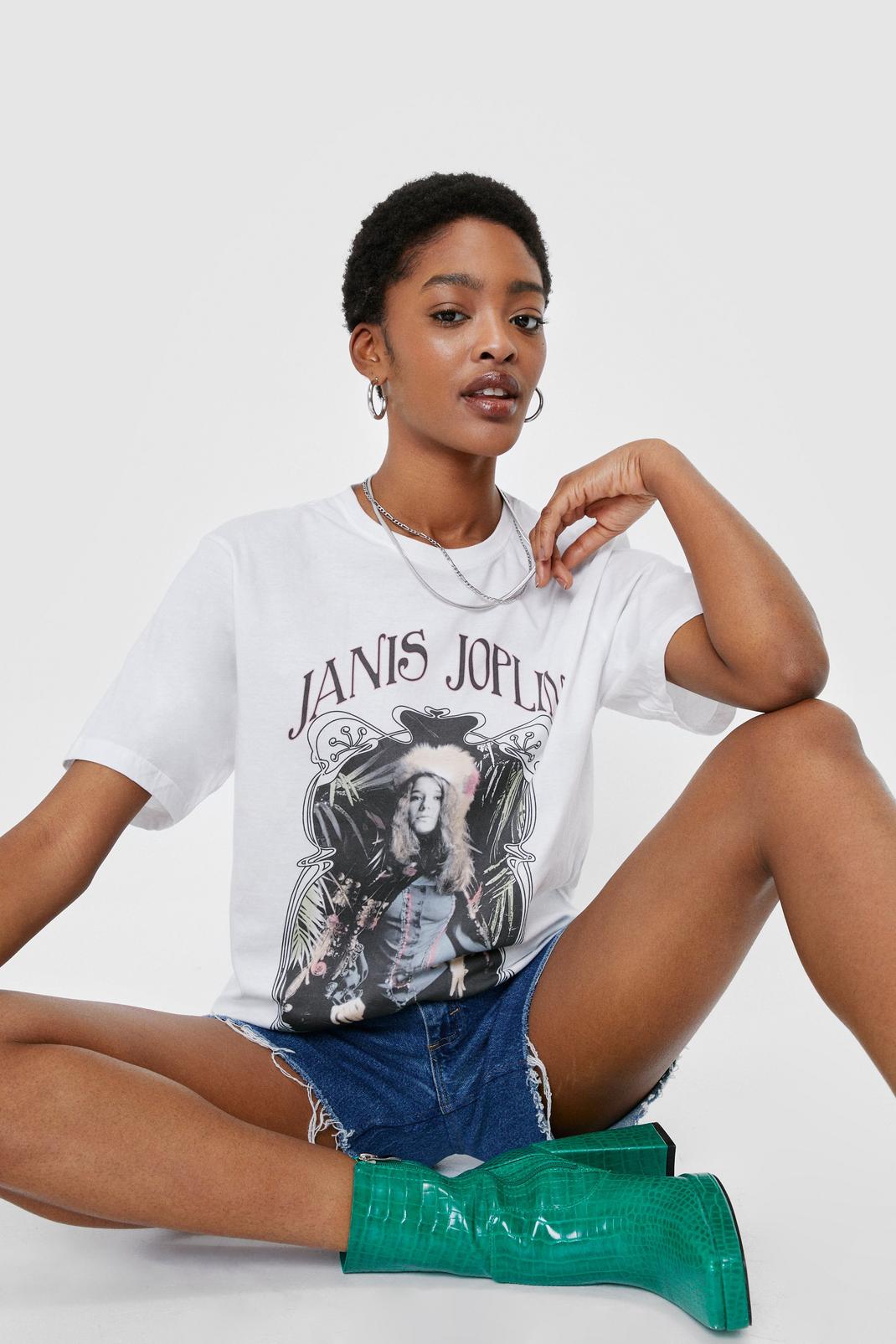 White Janis Joplin Graphic Band T-Shirt image number 1