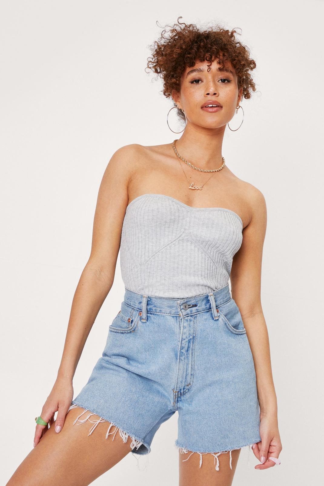 Ribbed Knit Contour Fitted Bandeau Top