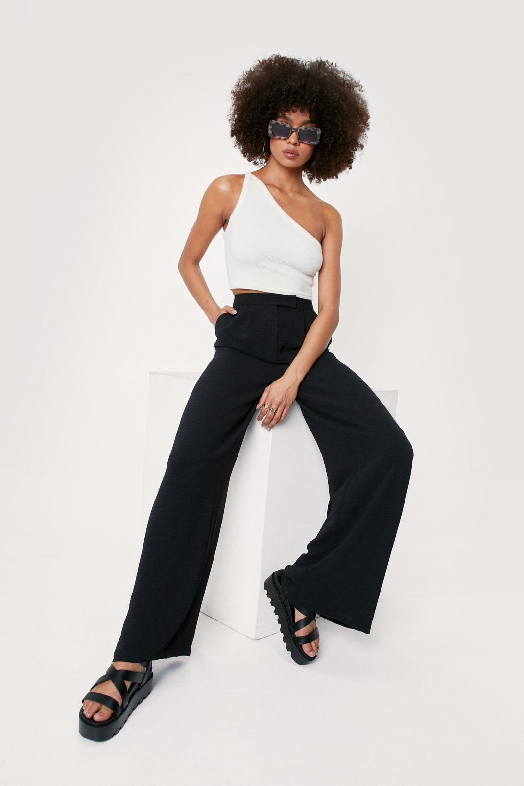 Black Textured High Waisted Wide Leg Pants image number 1