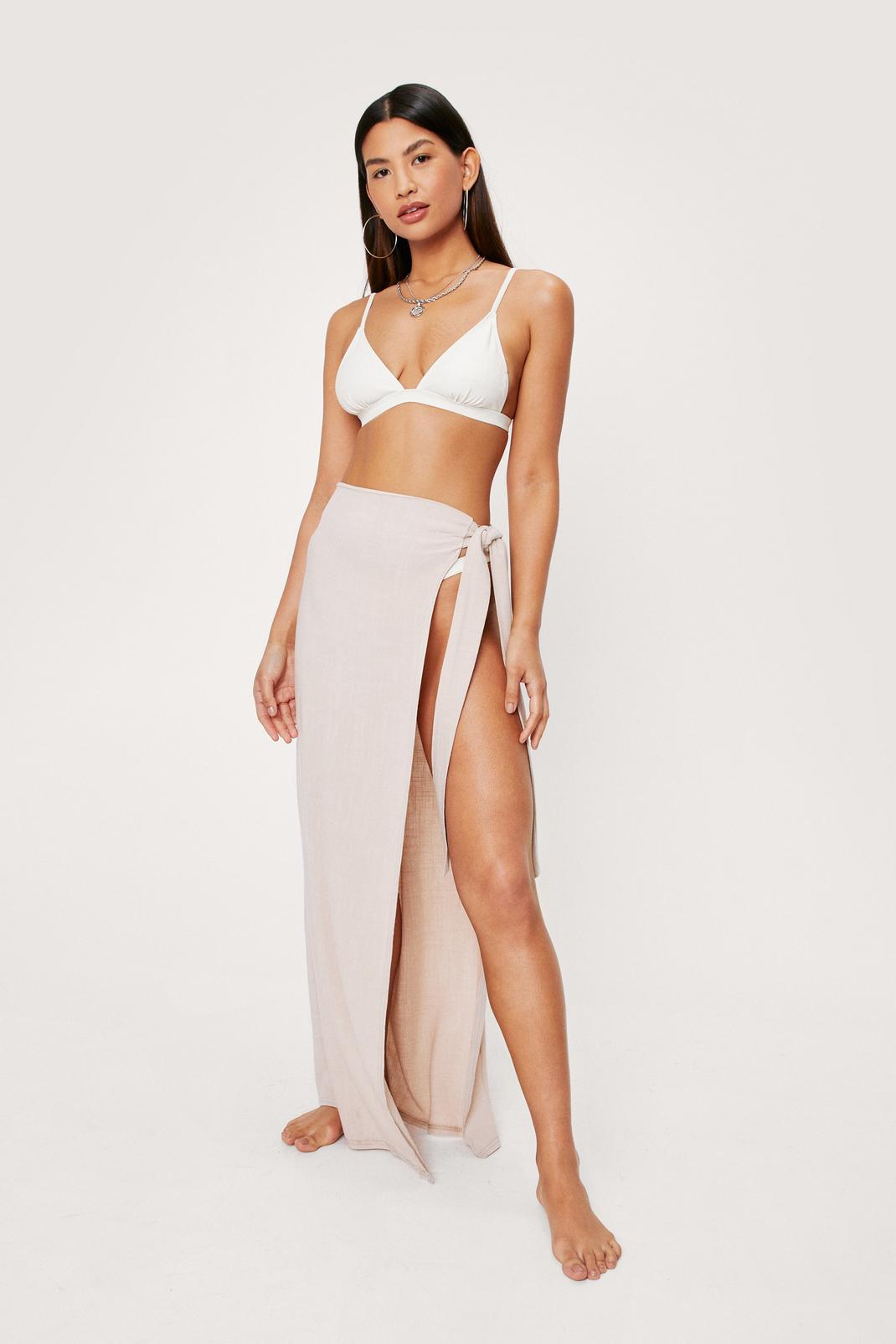 Nude High Waisted Tie Side Maxi Cover Up Sarong image number 1