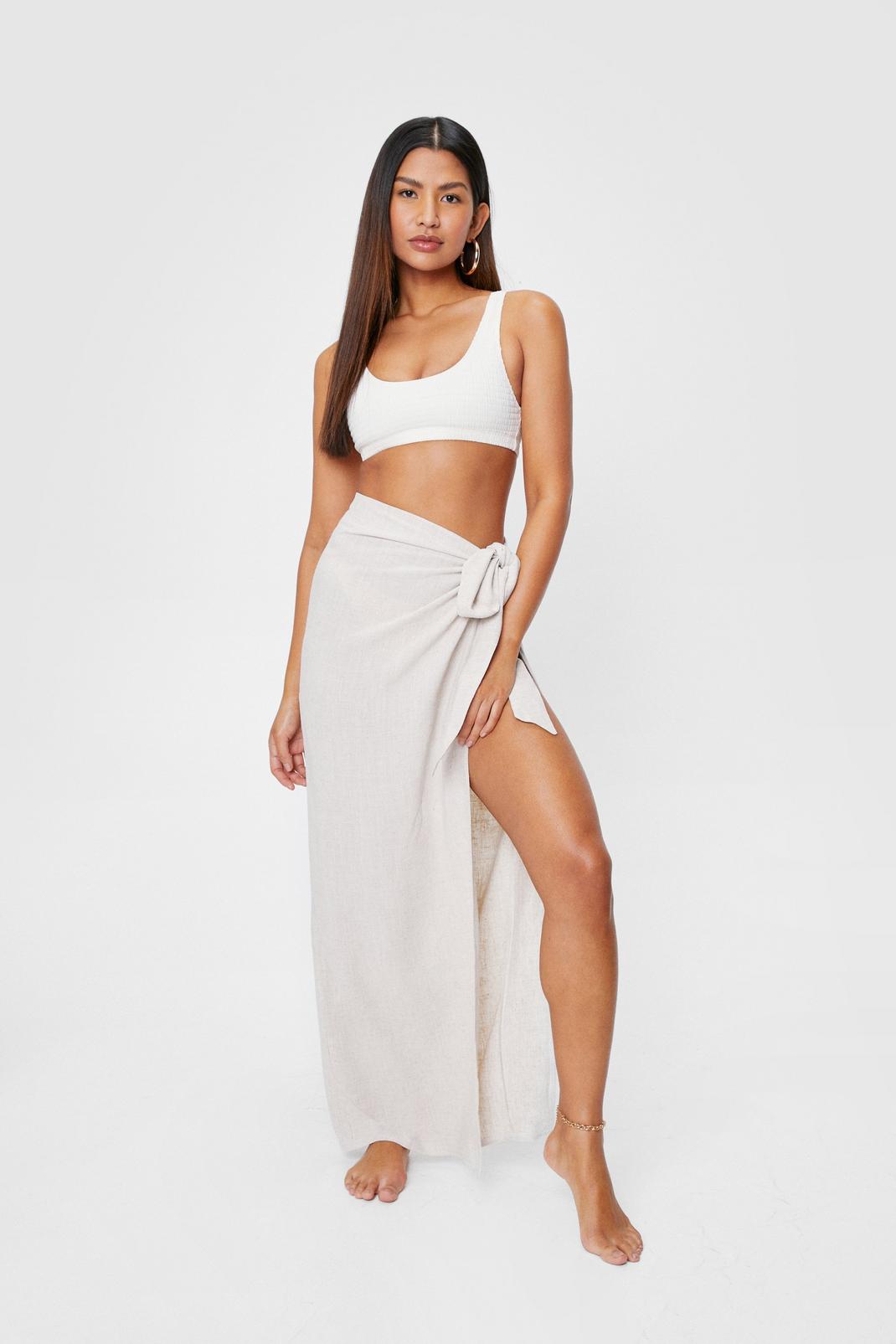 Stone High Waisted Tie Side Maxi Cover Up Sarong image number 1