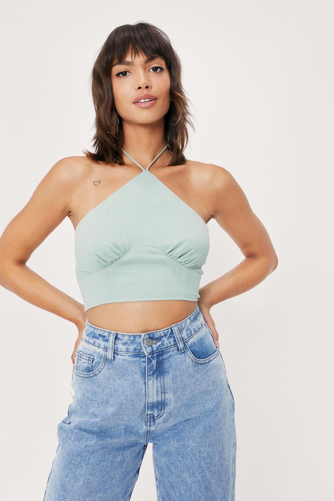 130 Halter Cupped Cropped Cami Top image number 2